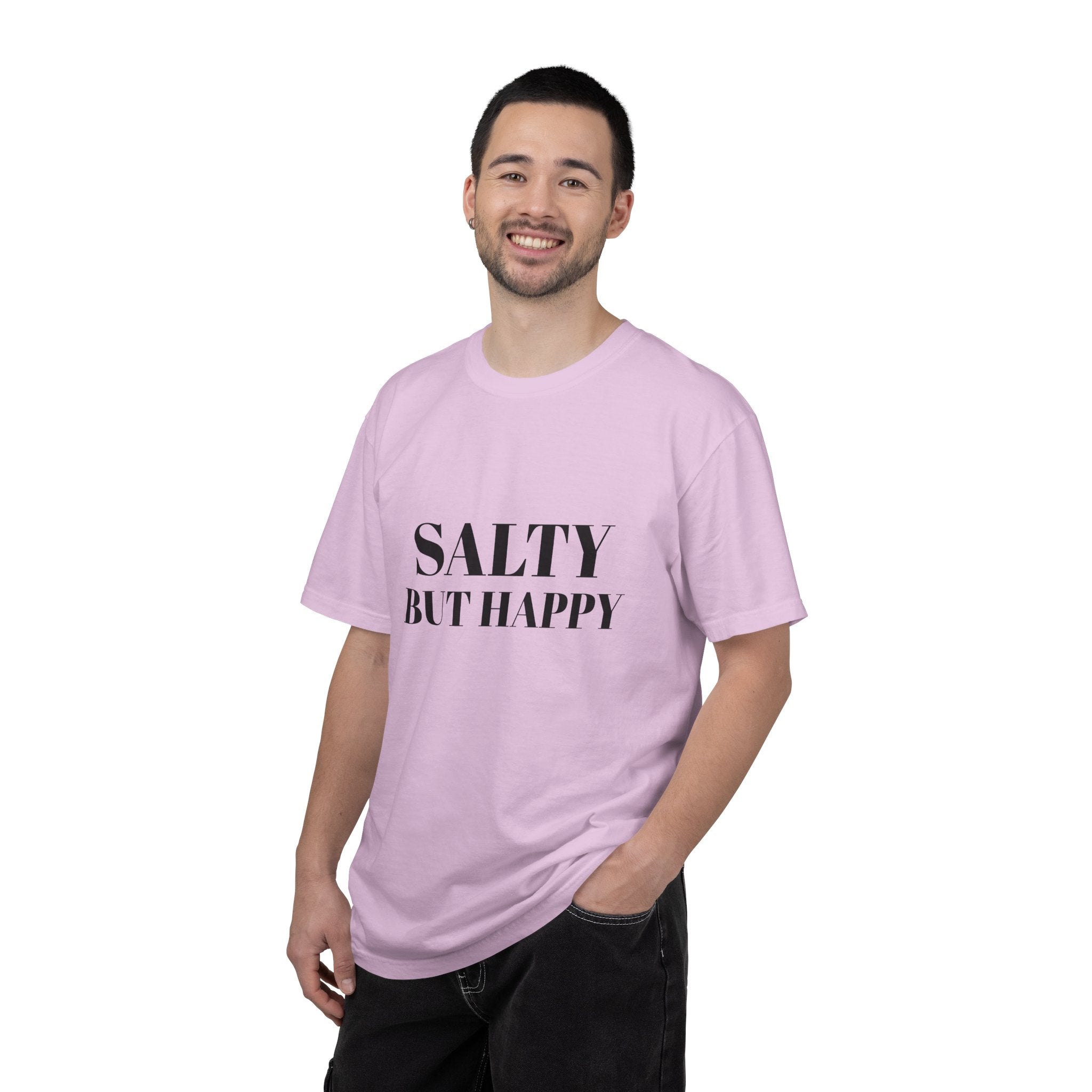 Salty But Happy Tee — Casual Graphic T-Shirt with Bold Text