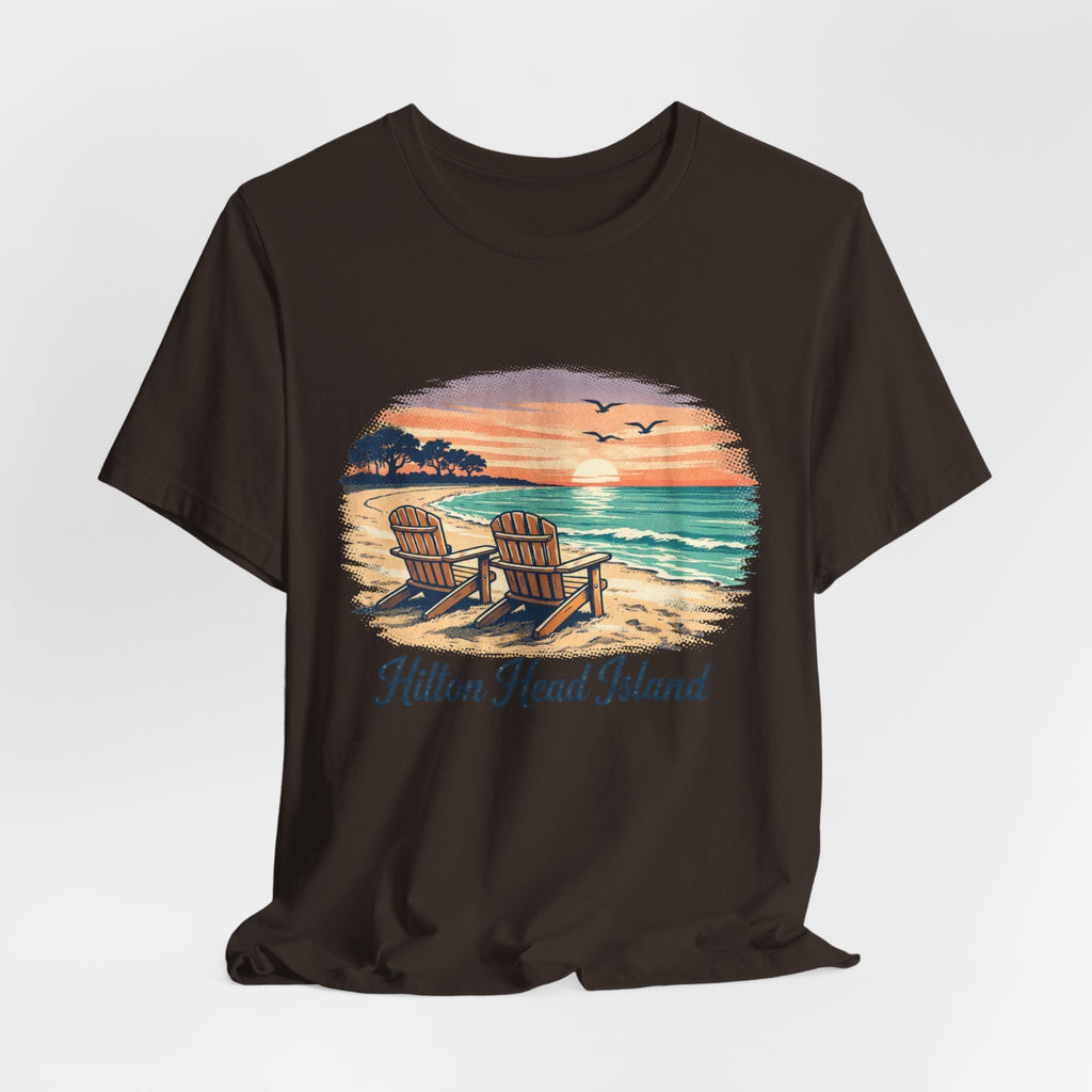 Hilton Head Island Beach T‑Shirt — Sunset Chairs Coastal Tee