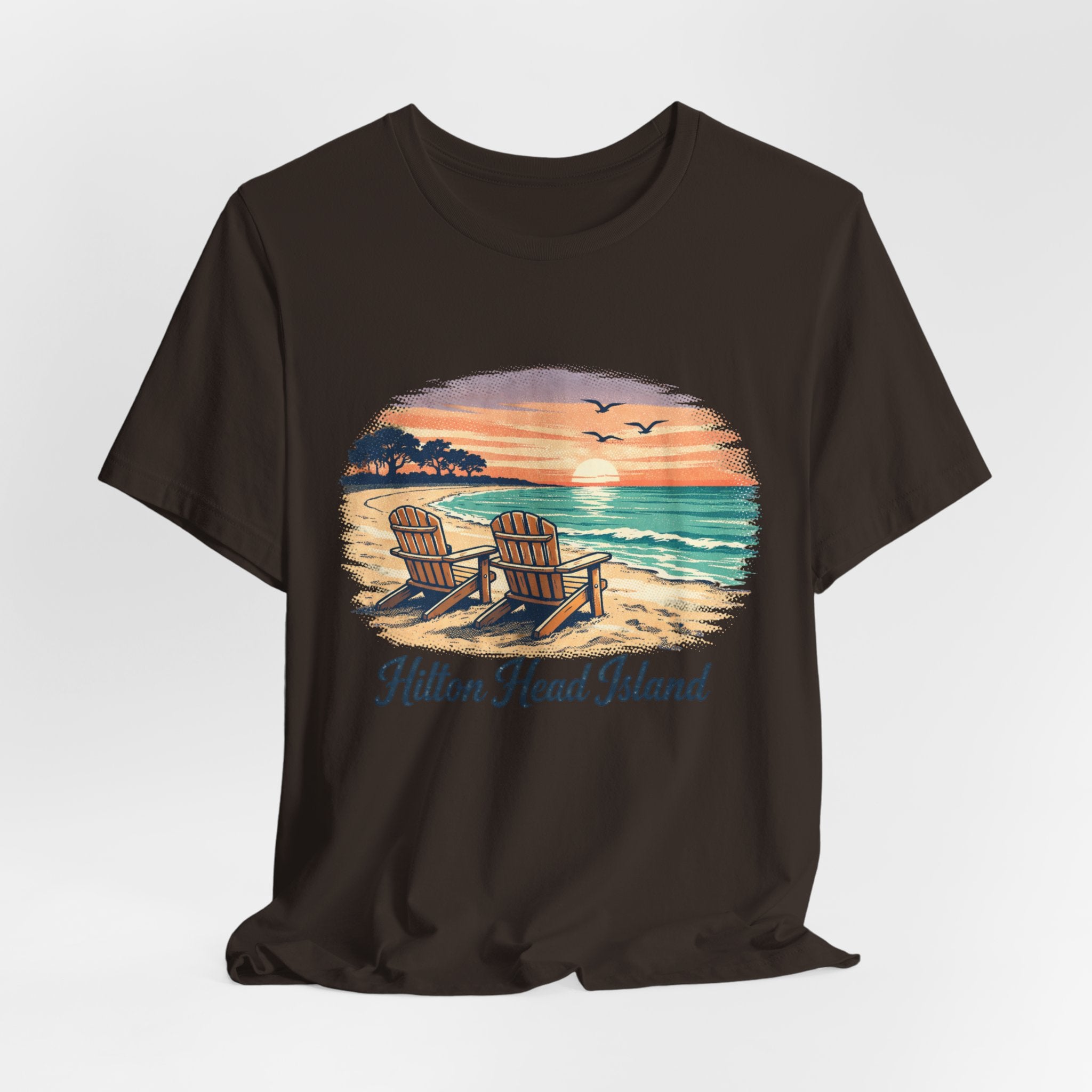 Hilton Head Island Beach T‑Shirt — Sunset Chairs Coastal Tee