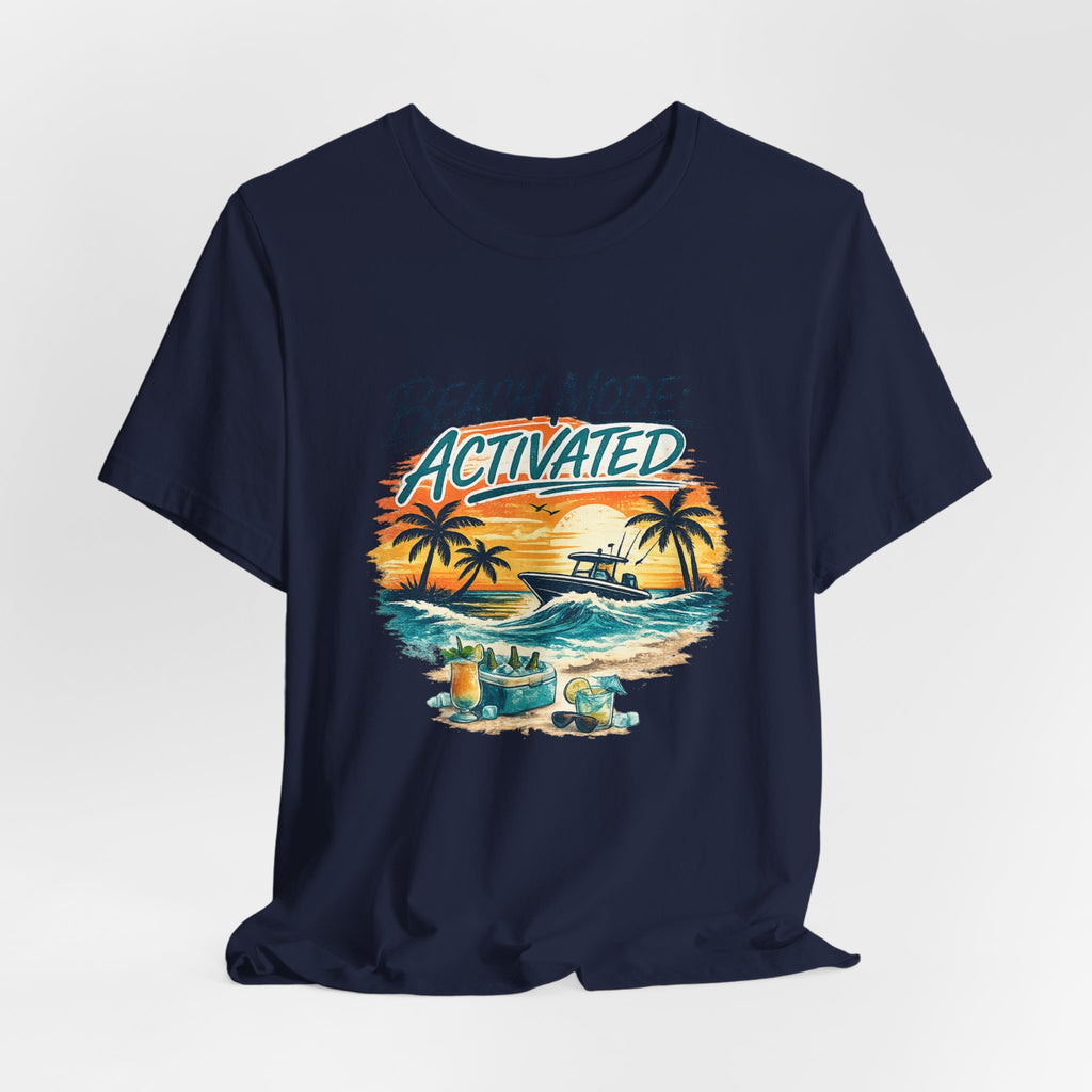 Beach Mode Activated T-Shirt — Tropical Sunset Palm Tree Vacation Tee
