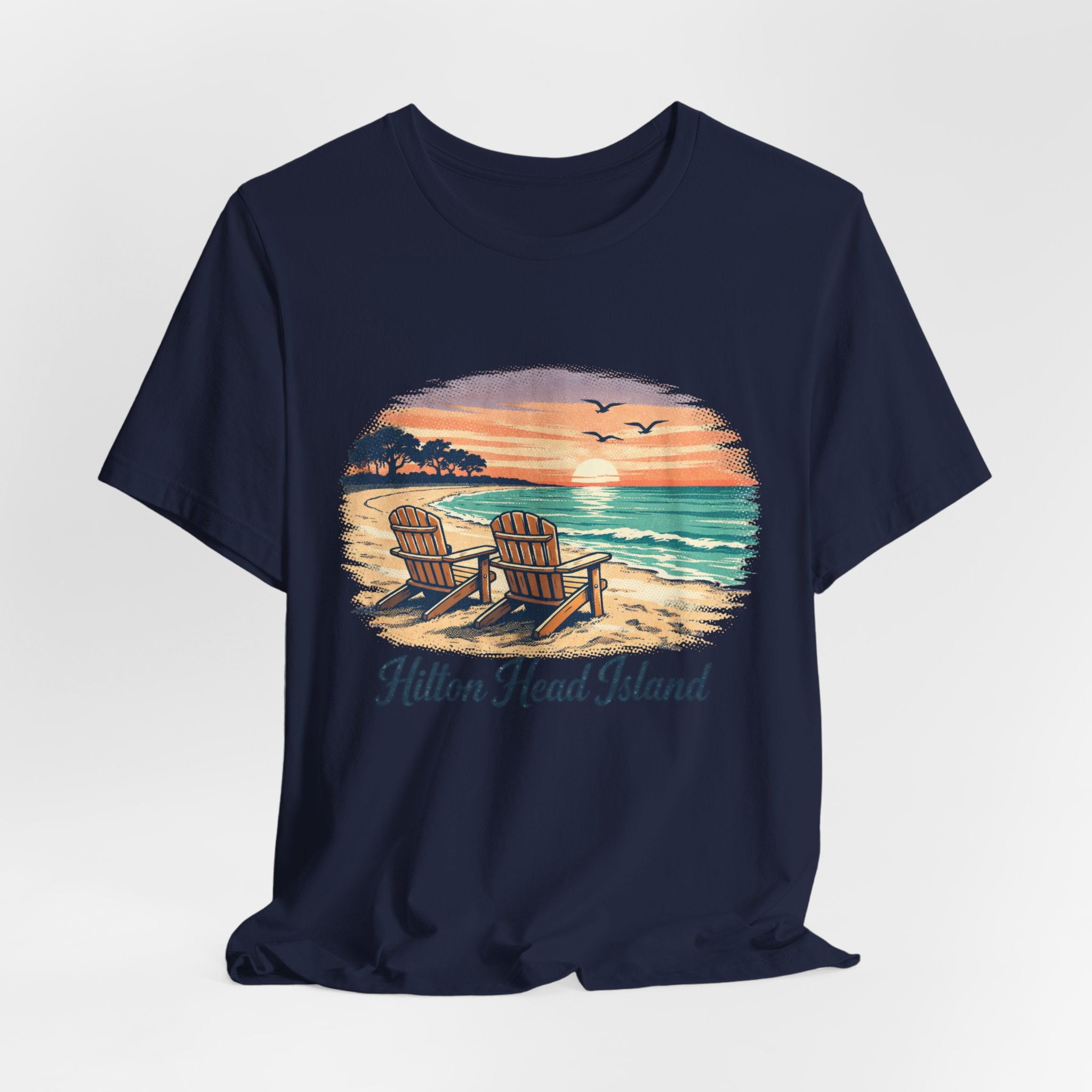 Hilton Head Island Beach T‑Shirt — Sunset Chairs Coastal Tee
