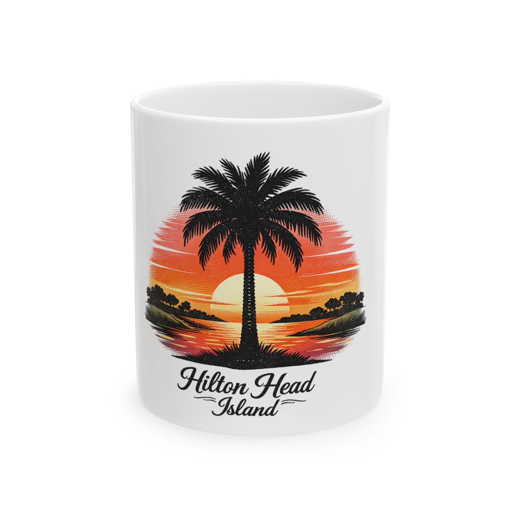Hilton Head Island Palm Sunset Mug — Ceramic Coffee Cup (11oz & 15oz)