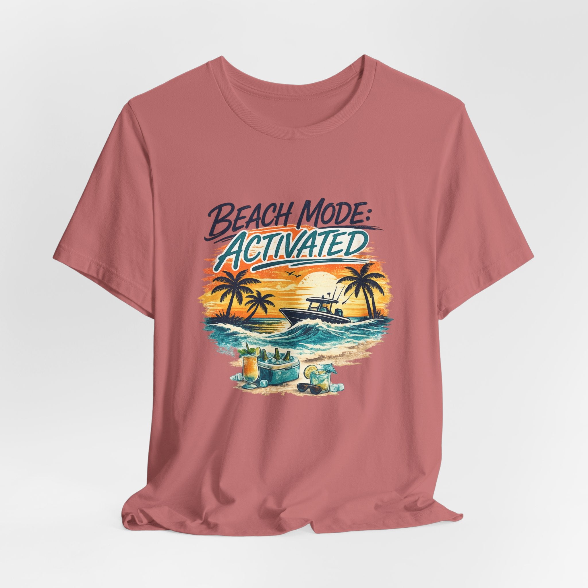 Beach Mode Activated T-Shirt — Tropical Sunset Palm Tree Vacation Tee