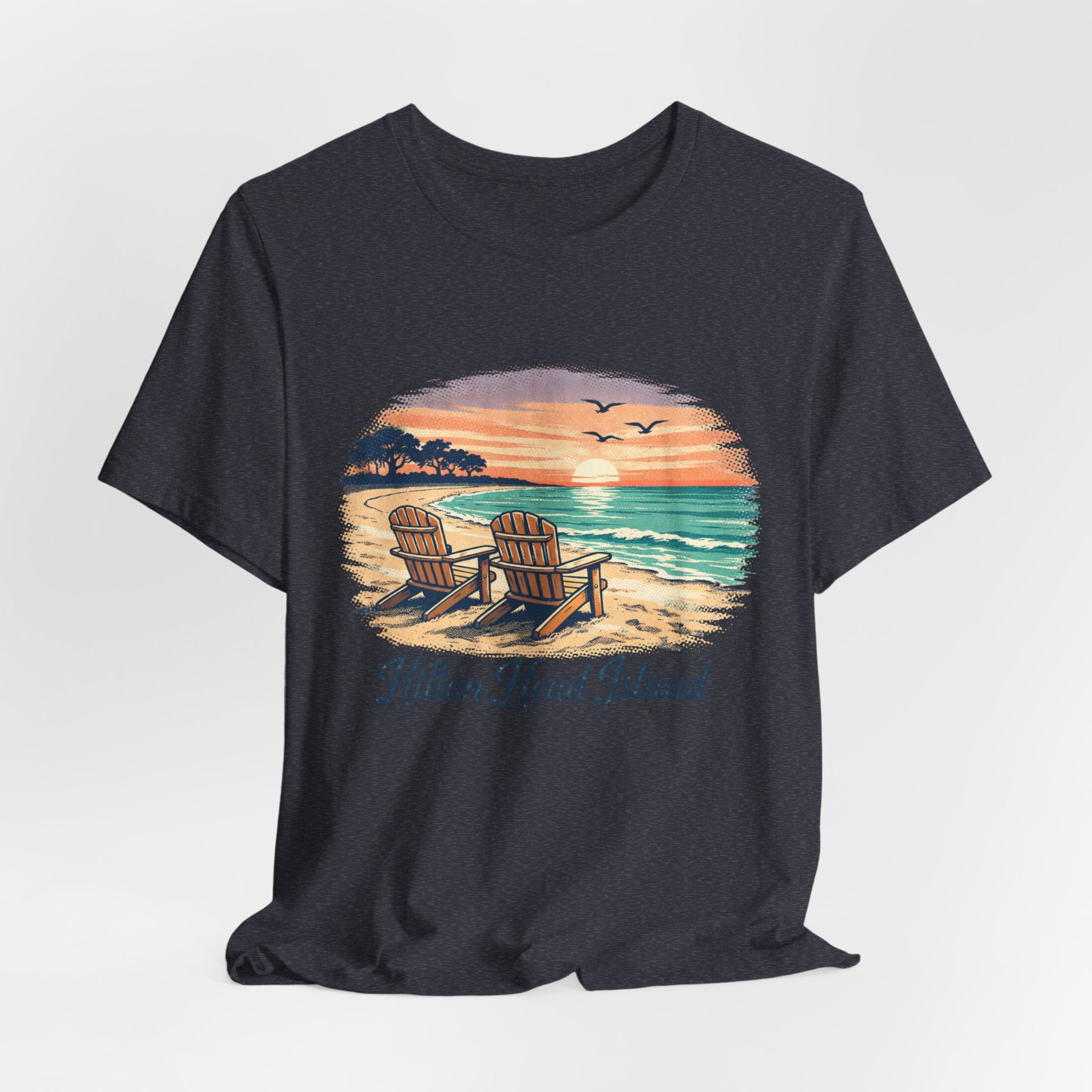 Hilton Head Island Beach T‑Shirt — Sunset Chairs Coastal Tee
