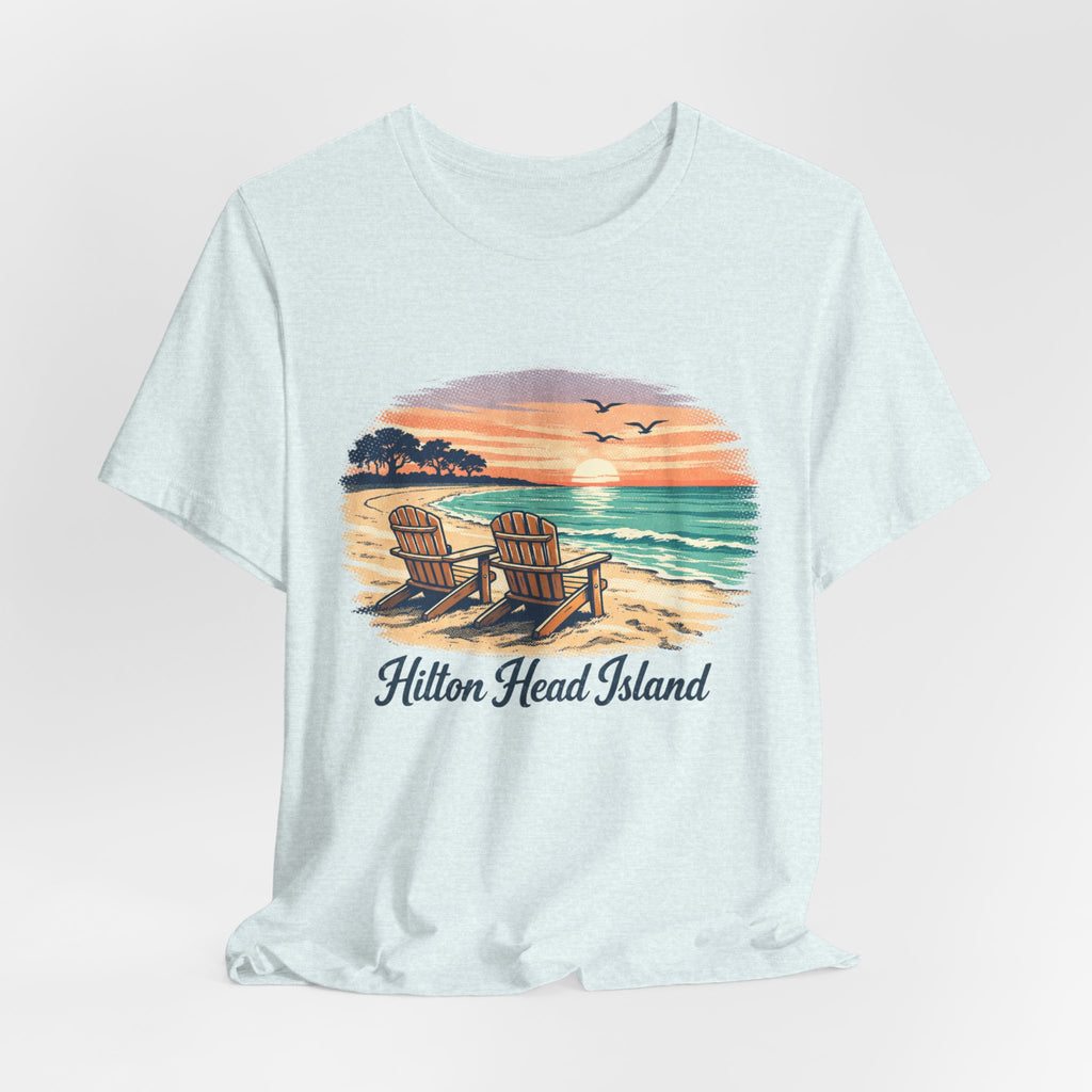Hilton Head Island Beach T‑Shirt — Sunset Chairs Coastal Tee