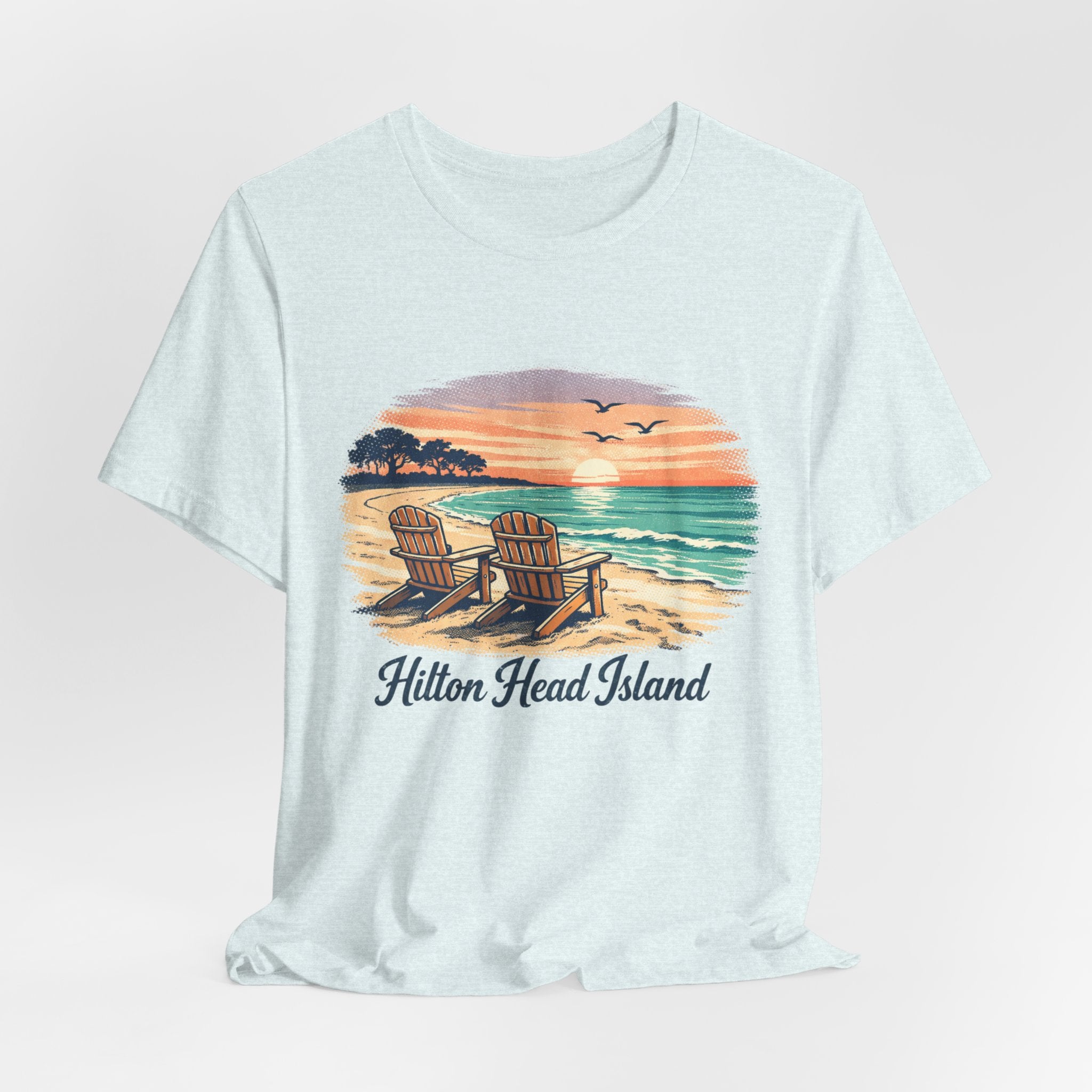 Hilton Head Island Beach T‑Shirt — Sunset Chairs Coastal Tee