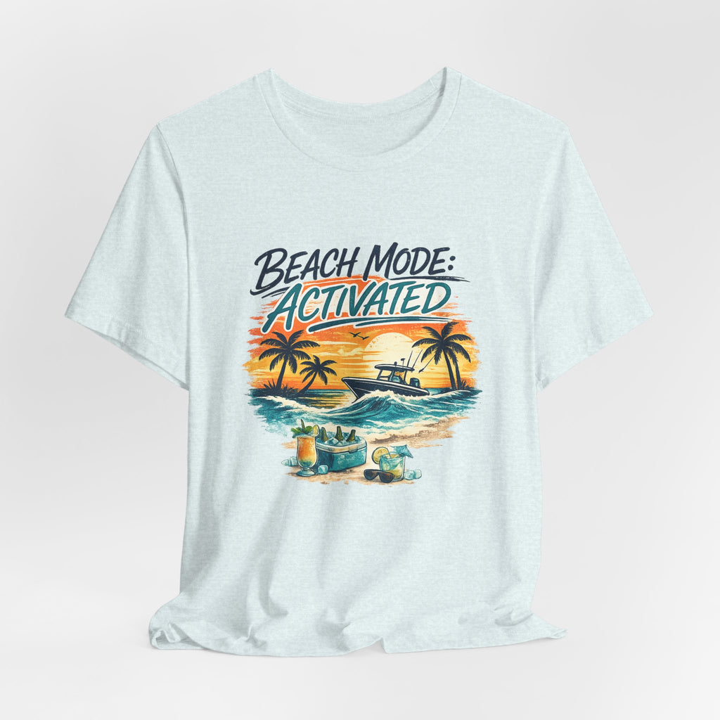 Beach Mode Activated T-Shirt — Tropical Sunset Palm Tree Vacation Tee
