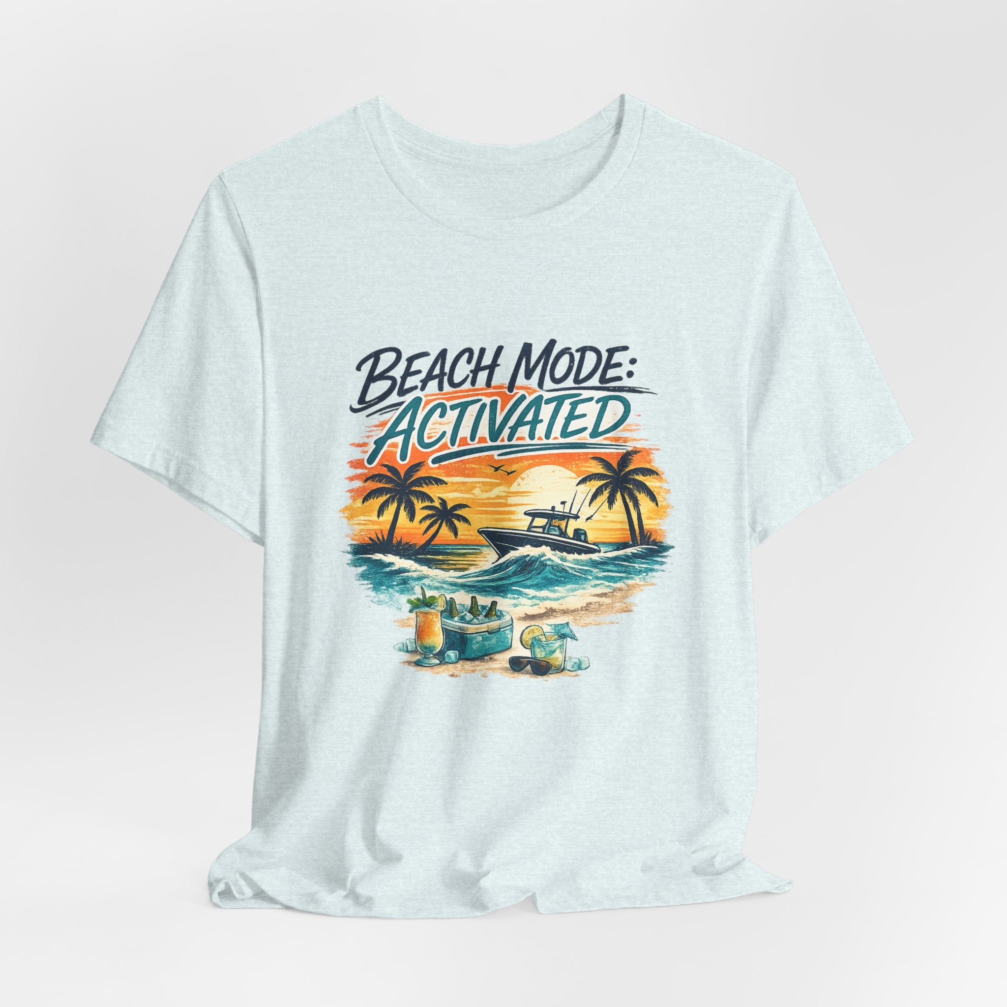 Beach Mode Activated T-Shirt — Tropical Sunset Palm Tree Vacation Tee