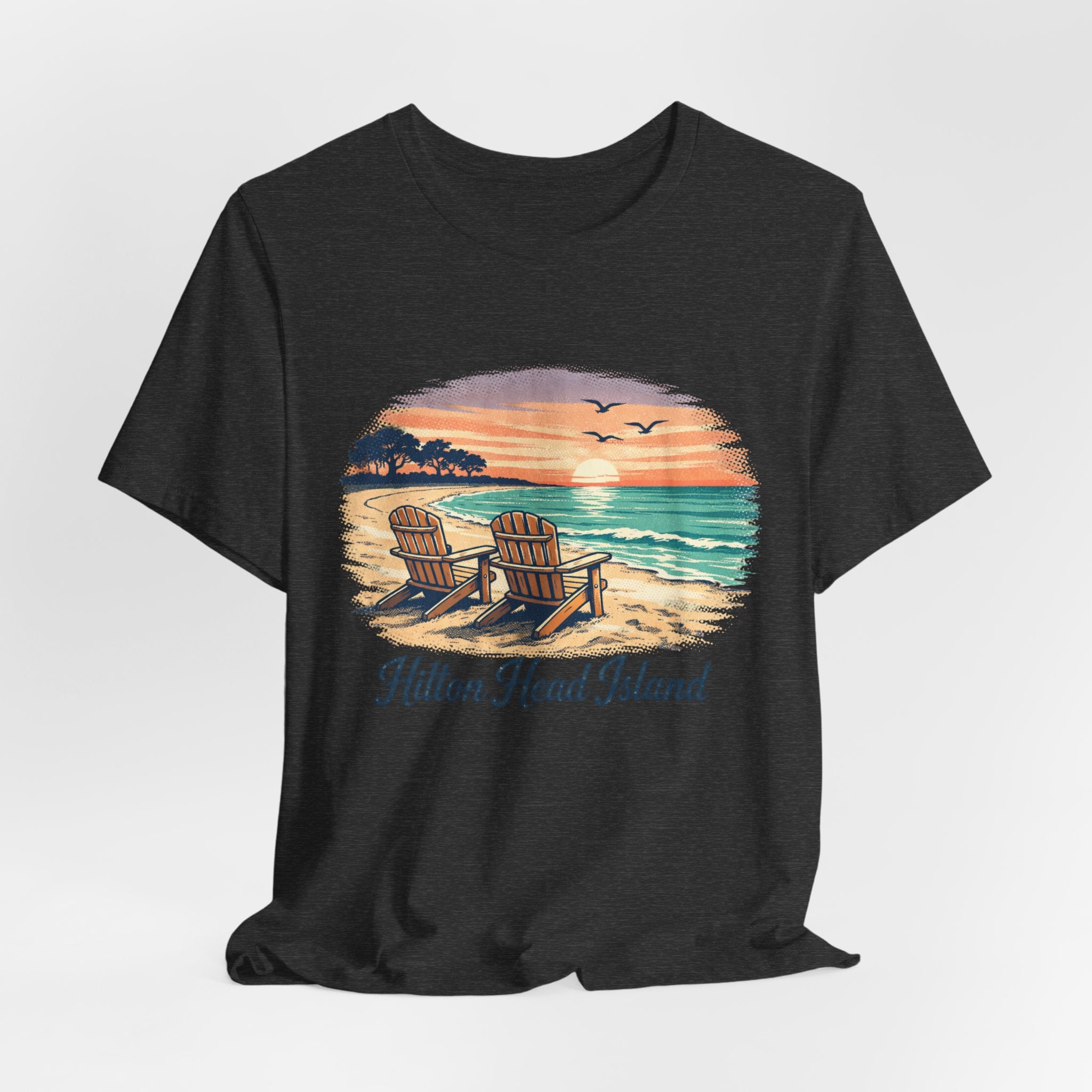 Hilton Head Island Beach T‑Shirt — Sunset Chairs Coastal Tee