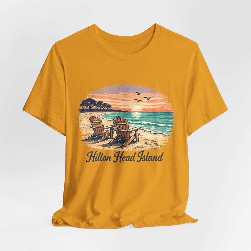 Hilton Head Island Beach T‑Shirt — Sunset Chairs Coastal Tee