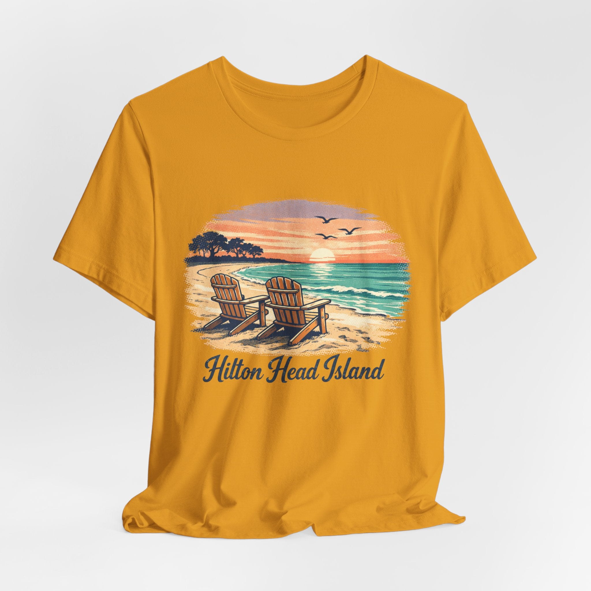 Hilton Head Island Beach T‑Shirt — Sunset Chairs Coastal Tee