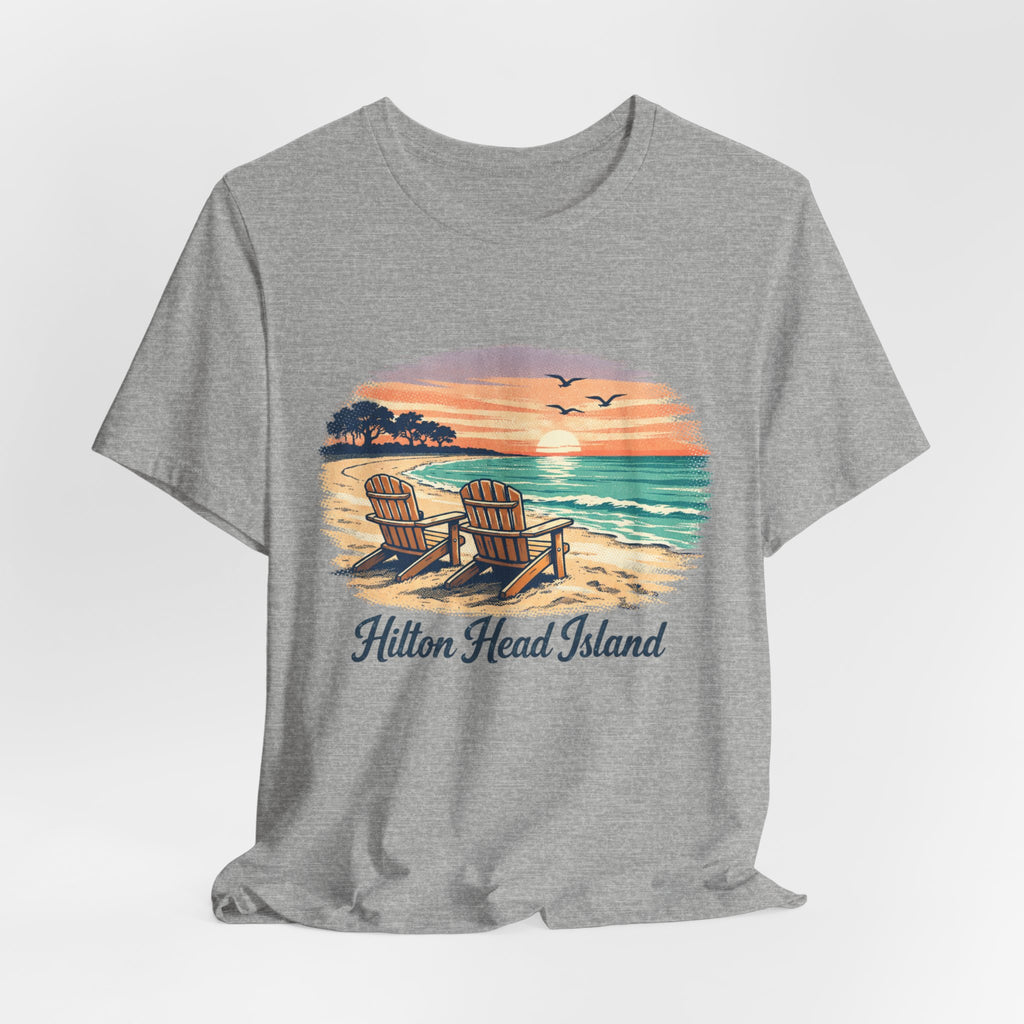 Hilton Head Island Beach T‑Shirt — Sunset Chairs Coastal Tee
