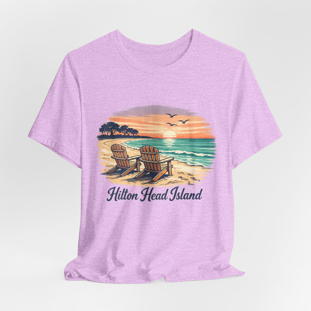 Hilton Head Island Beach T‑Shirt — Sunset Chairs Coastal Tee