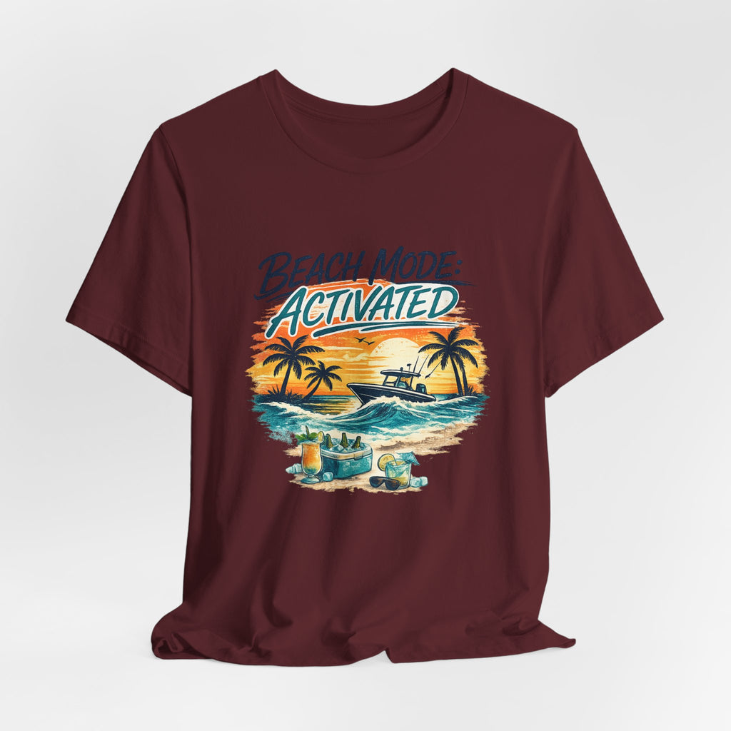 Beach Mode Activated T-Shirt — Tropical Sunset Palm Tree Vacation Tee