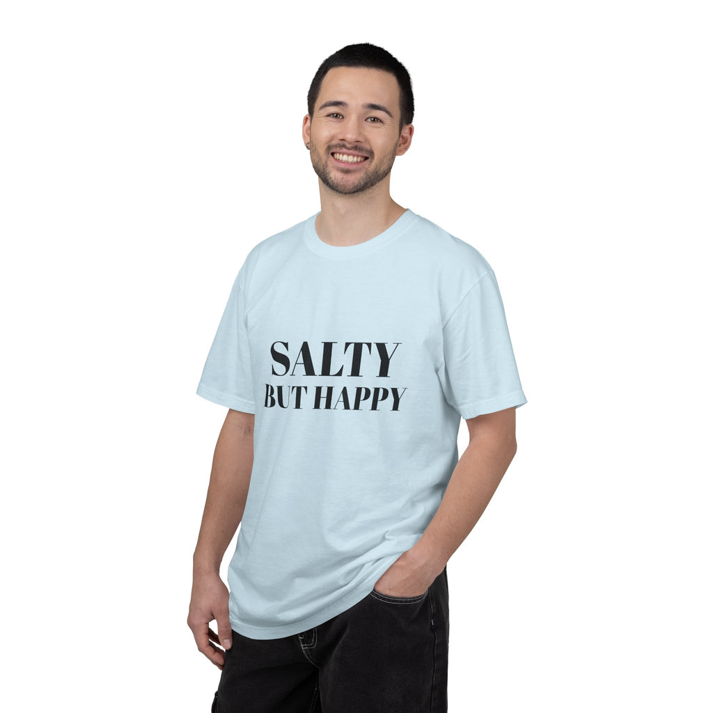 Salty But Happy Tee — Casual Graphic T-Shirt with Bold Text