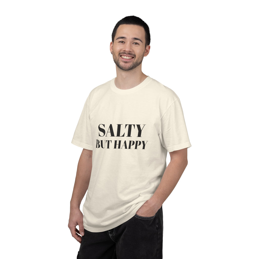 Salty But Happy Tee — Casual Graphic T-Shirt with Bold Text