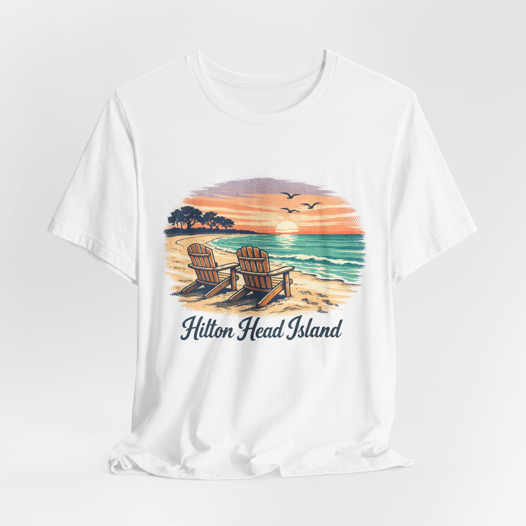 Hilton Head Island Beach T‑Shirt — Sunset Chairs Coastal Tee