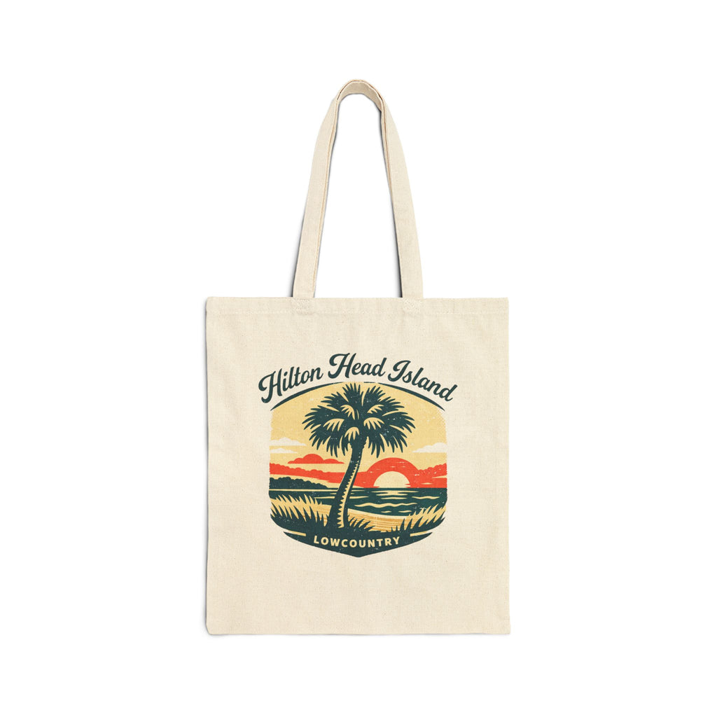 Hilton Head Island Sunset Tote Bag — Lowcountry Palm Canvas Shopper
