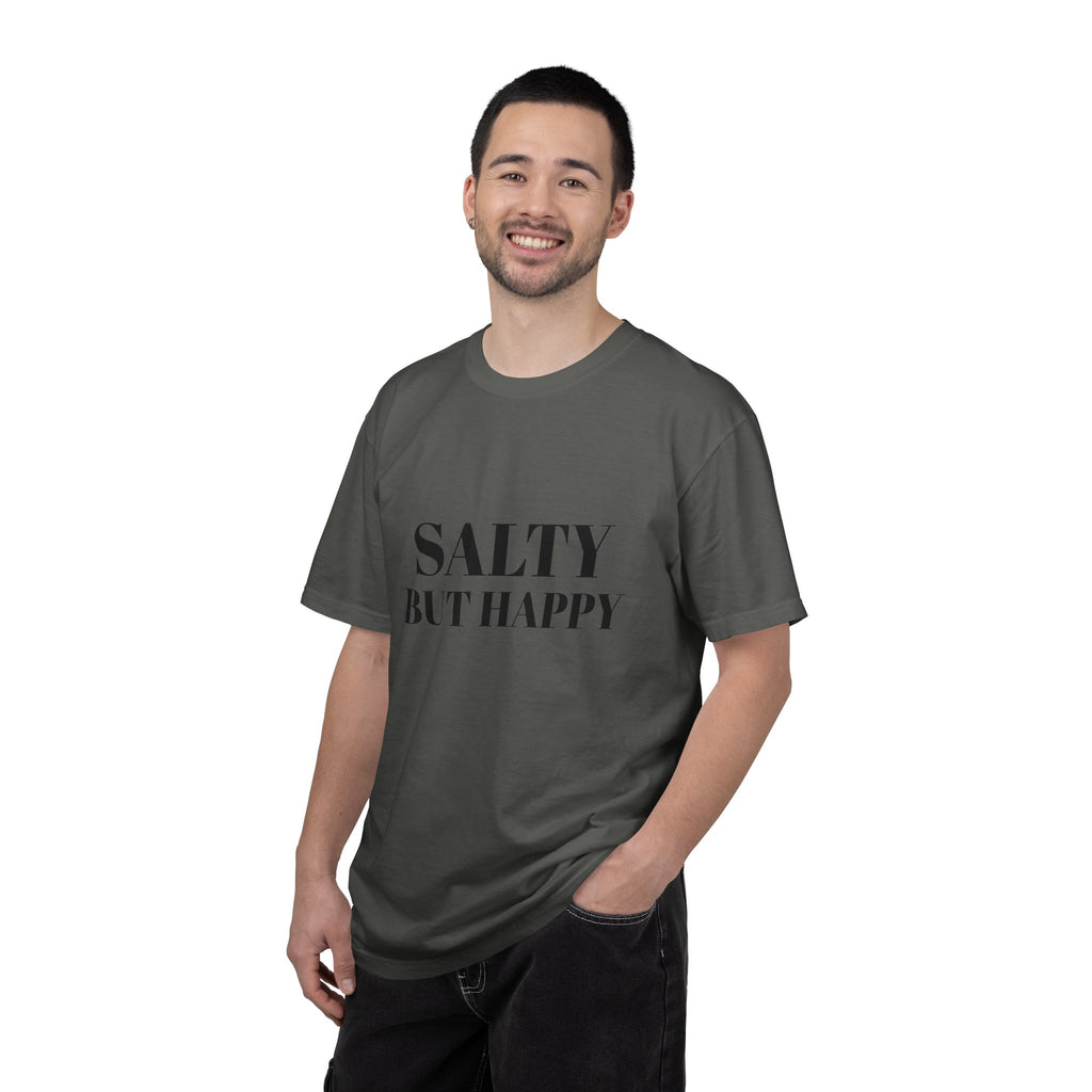 Salty But Happy Tee — Casual Graphic T-Shirt with Bold Text