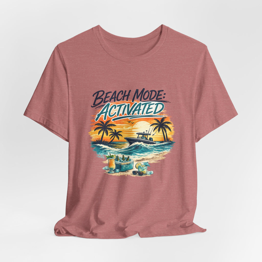 Beach Mode Activated T-Shirt — Tropical Sunset Palm Tree Vacation Tee