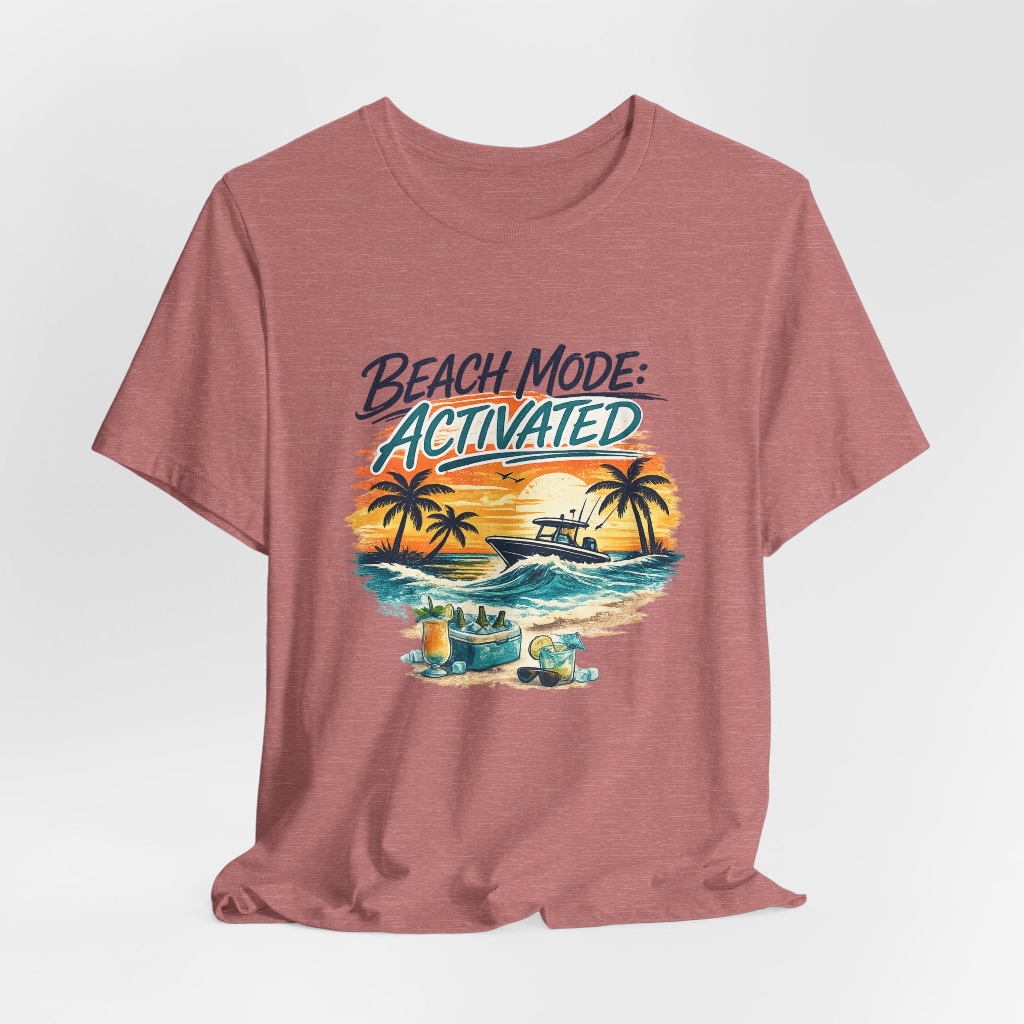 Beach Mode Activated T-Shirt — Tropical Sunset Palm Tree Vacation Tee