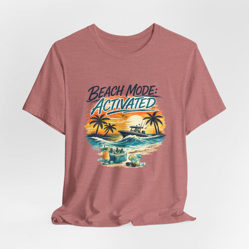 Beach Mode Activated T-Shirt — Tropical Sunset Palm Tree Vacation Tee