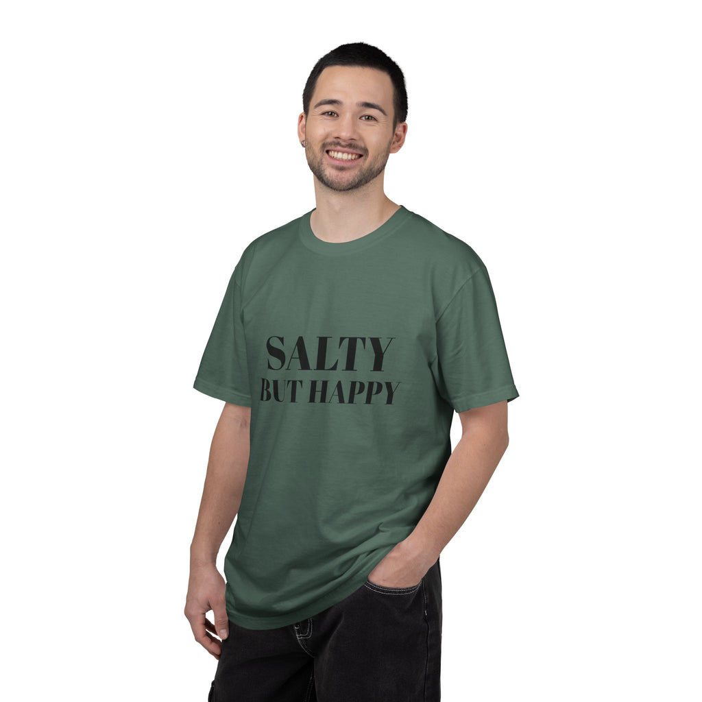 Salty But Happy Tee — Casual Graphic T-Shirt with Bold Text