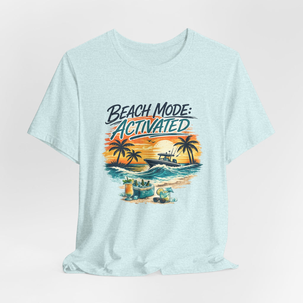 Beach Mode Activated T-Shirt — Tropical Sunset Palm Tree Vacation Tee