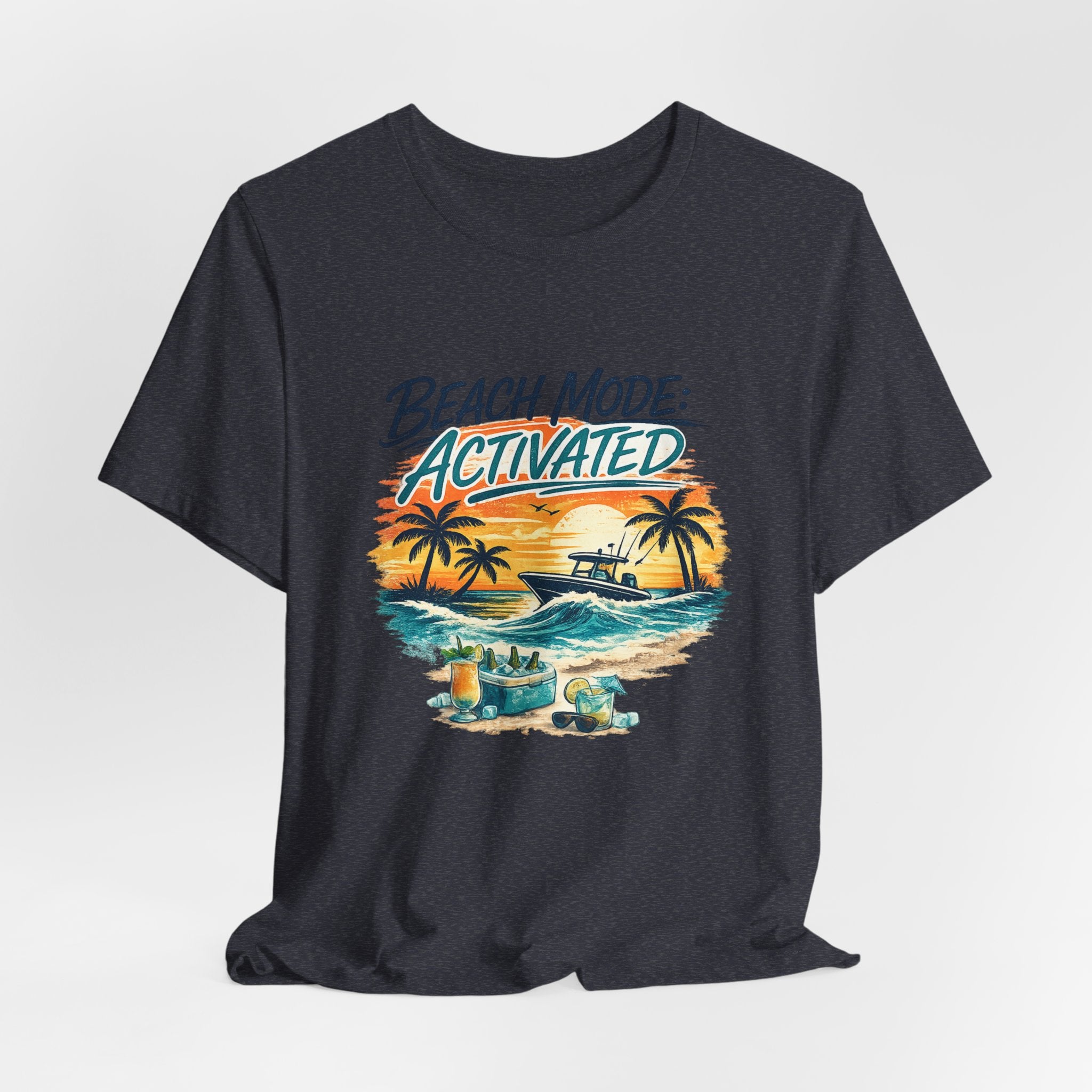 Beach Mode Activated T-Shirt — Tropical Sunset Palm Tree Vacation Tee