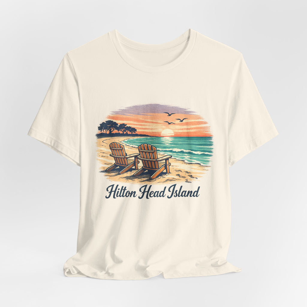 Hilton Head Island Beach T‑Shirt — Sunset Chairs Coastal Tee