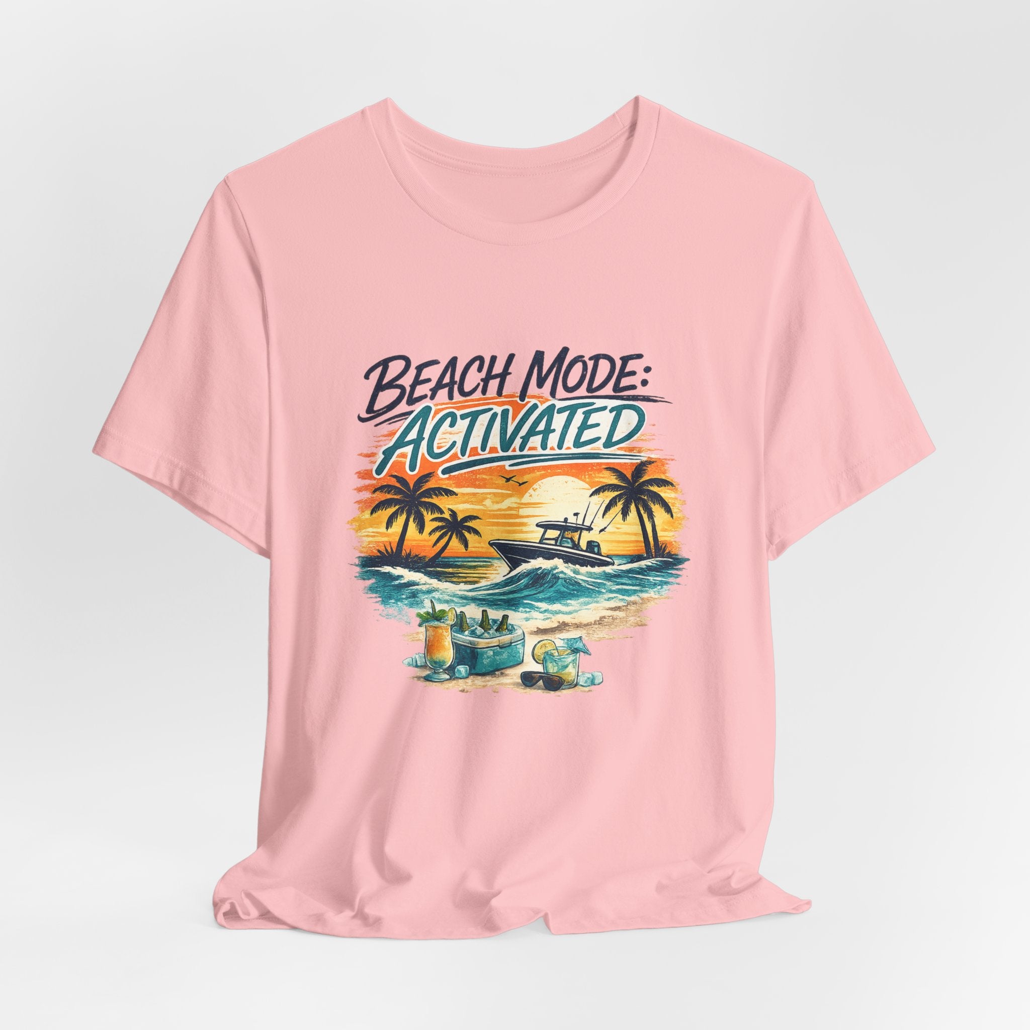Beach Mode Activated T-Shirt — Tropical Sunset Palm Tree Vacation Tee