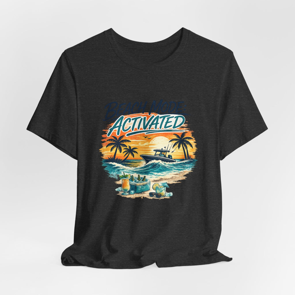 Beach Mode Activated T-Shirt — Tropical Sunset Palm Tree Vacation Tee