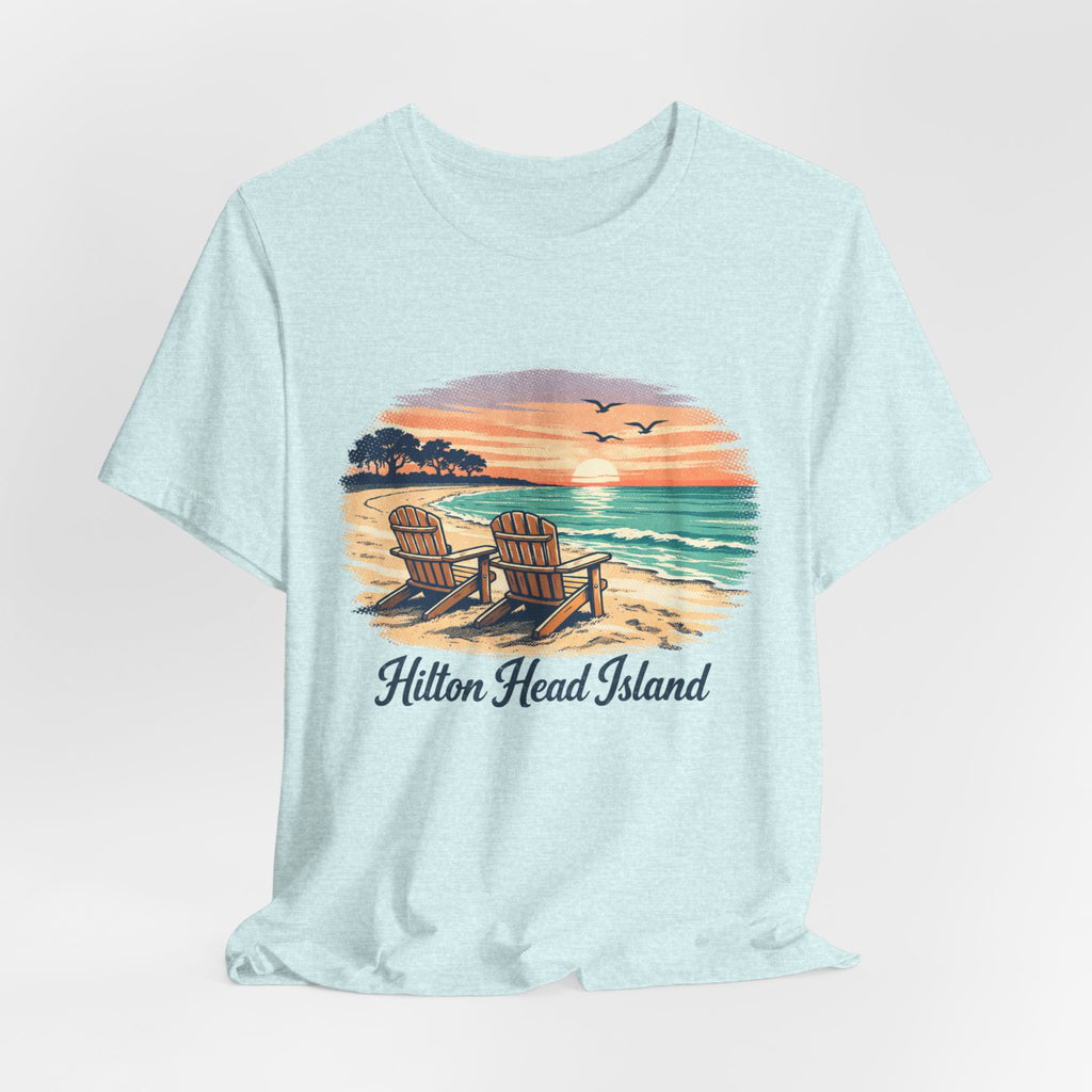 Hilton Head Island Beach T‑Shirt — Sunset Chairs Coastal Tee