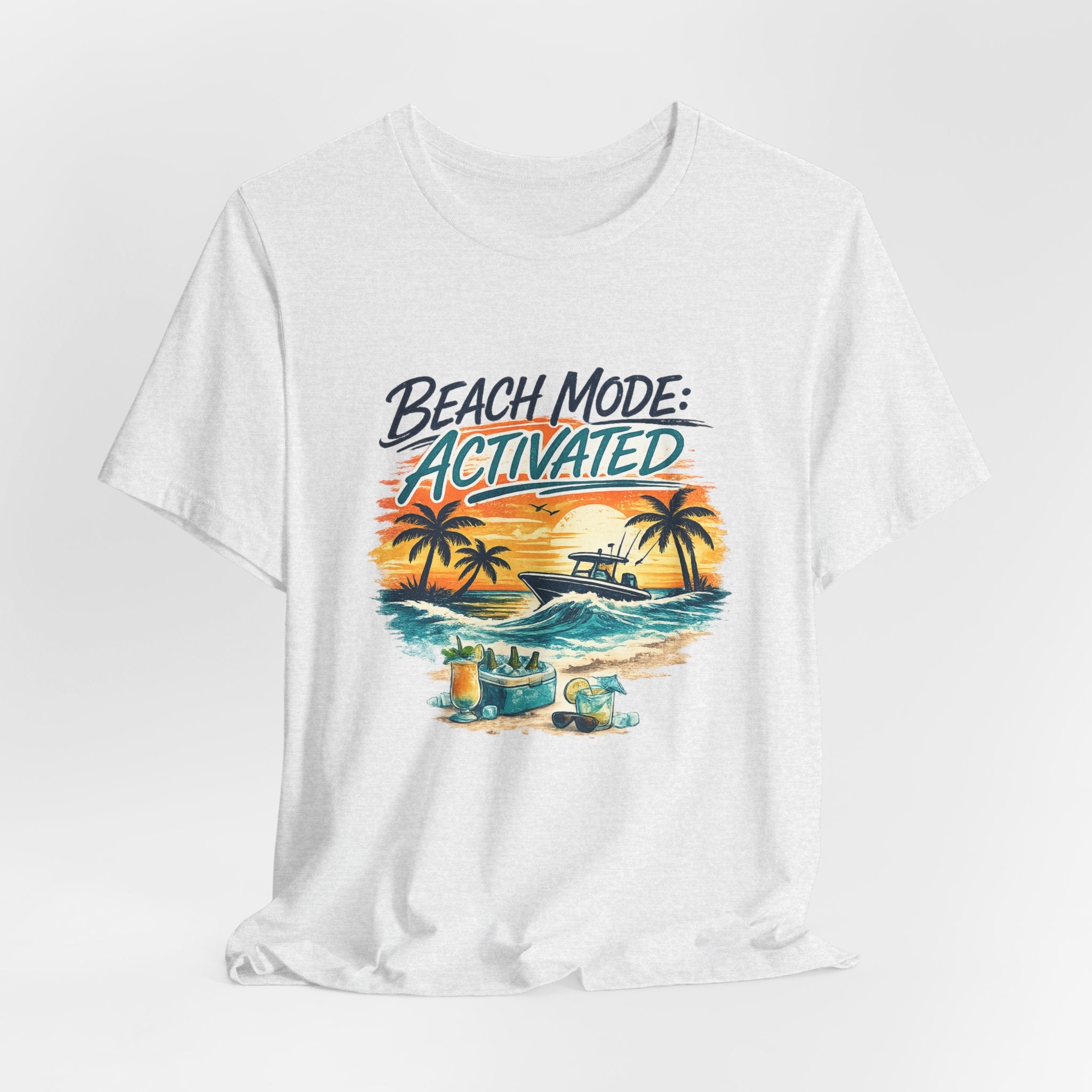 Beach Mode Activated T-Shirt — Tropical Sunset Palm Tree Vacation Tee