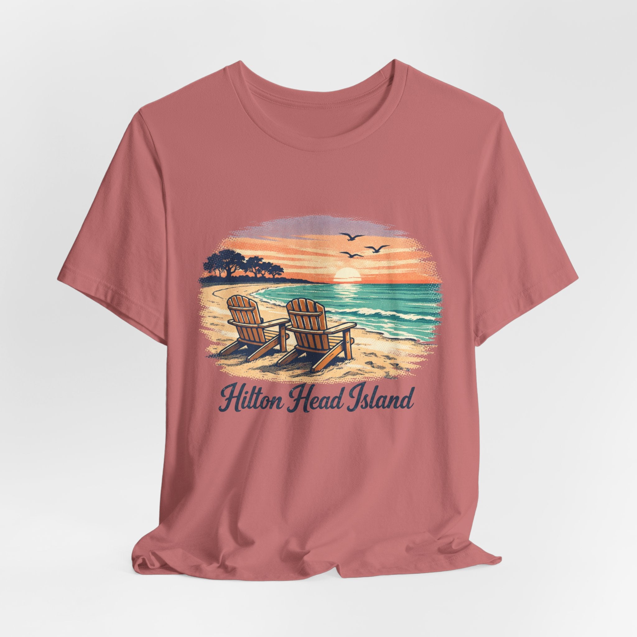Hilton Head Island Beach T‑Shirt — Sunset Chairs Coastal Tee