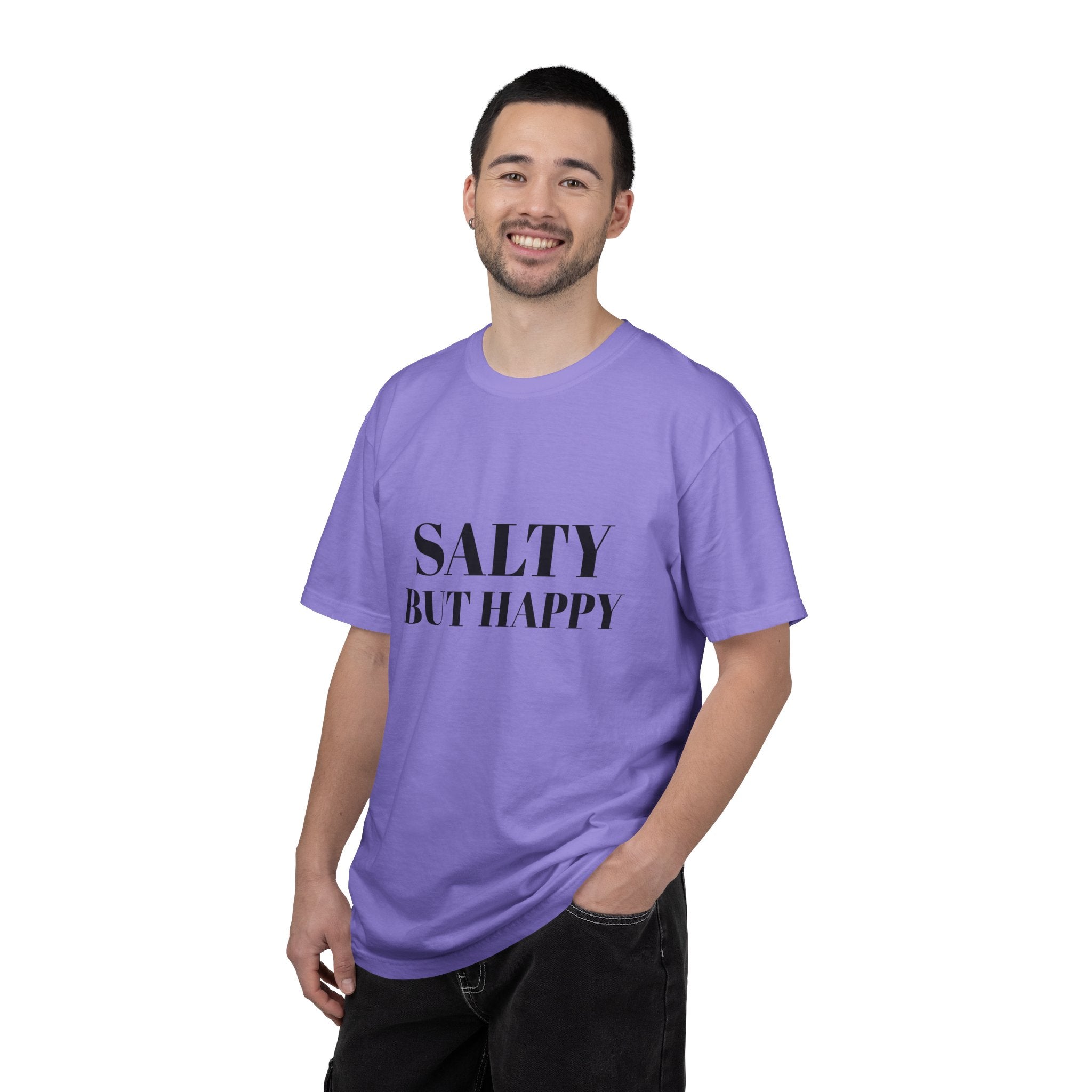 Salty But Happy Tee — Casual Graphic T-Shirt with Bold Text