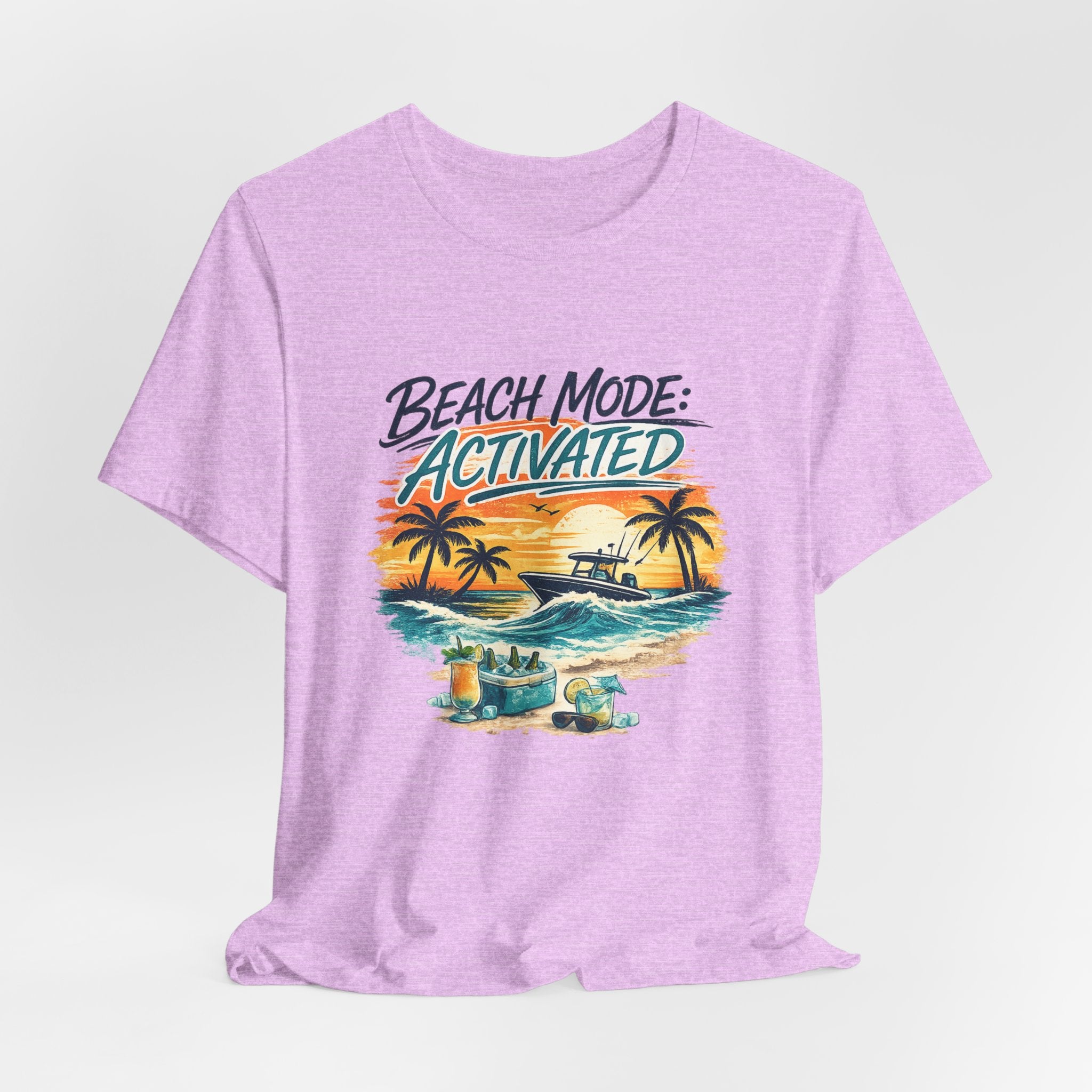 Beach Mode Activated T-Shirt — Tropical Sunset Palm Tree Vacation Tee