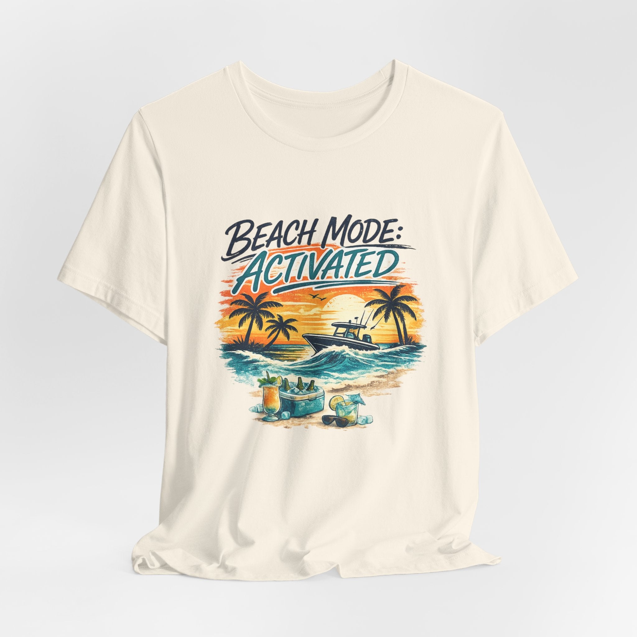 Beach Mode Activated T-Shirt — Tropical Sunset Palm Tree Vacation Tee
