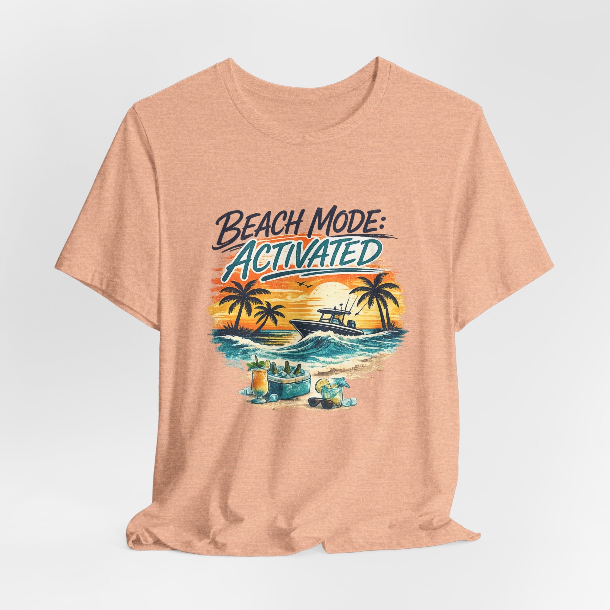 Beach Mode Activated T-Shirt — Tropical Sunset Palm Tree Vacation Tee