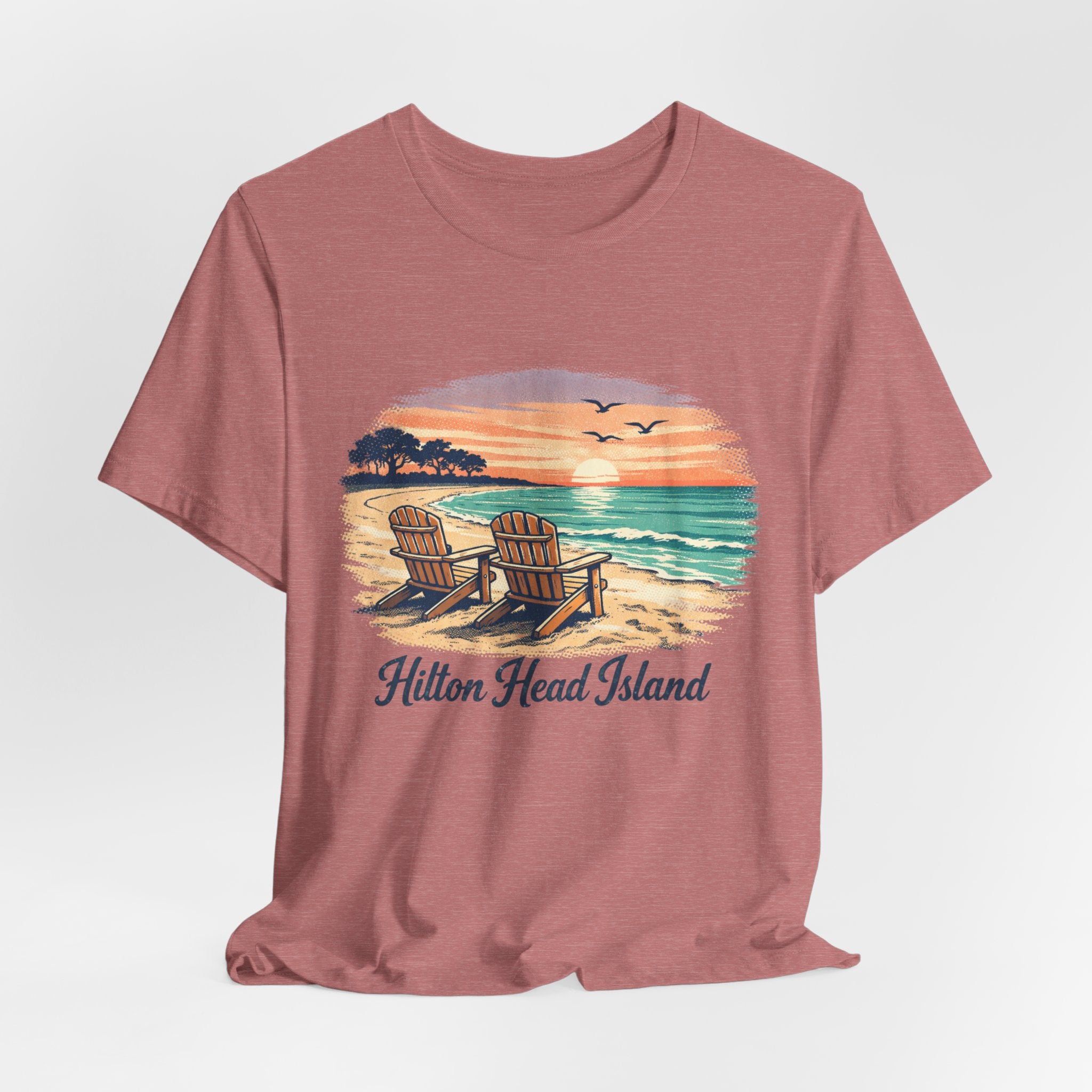 Hilton Head Island Beach T‑Shirt — Sunset Chairs Coastal Tee
