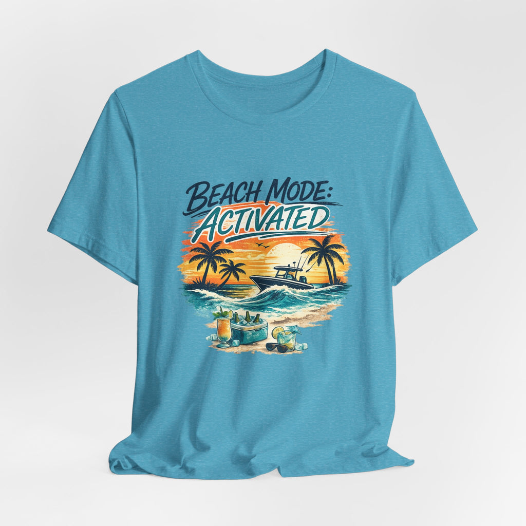 Beach Mode Activated T-Shirt — Tropical Sunset Palm Tree Vacation Tee