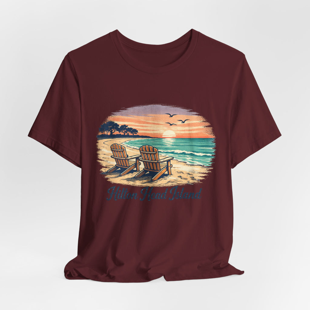 Hilton Head Island Beach T‑Shirt — Sunset Chairs Coastal Tee