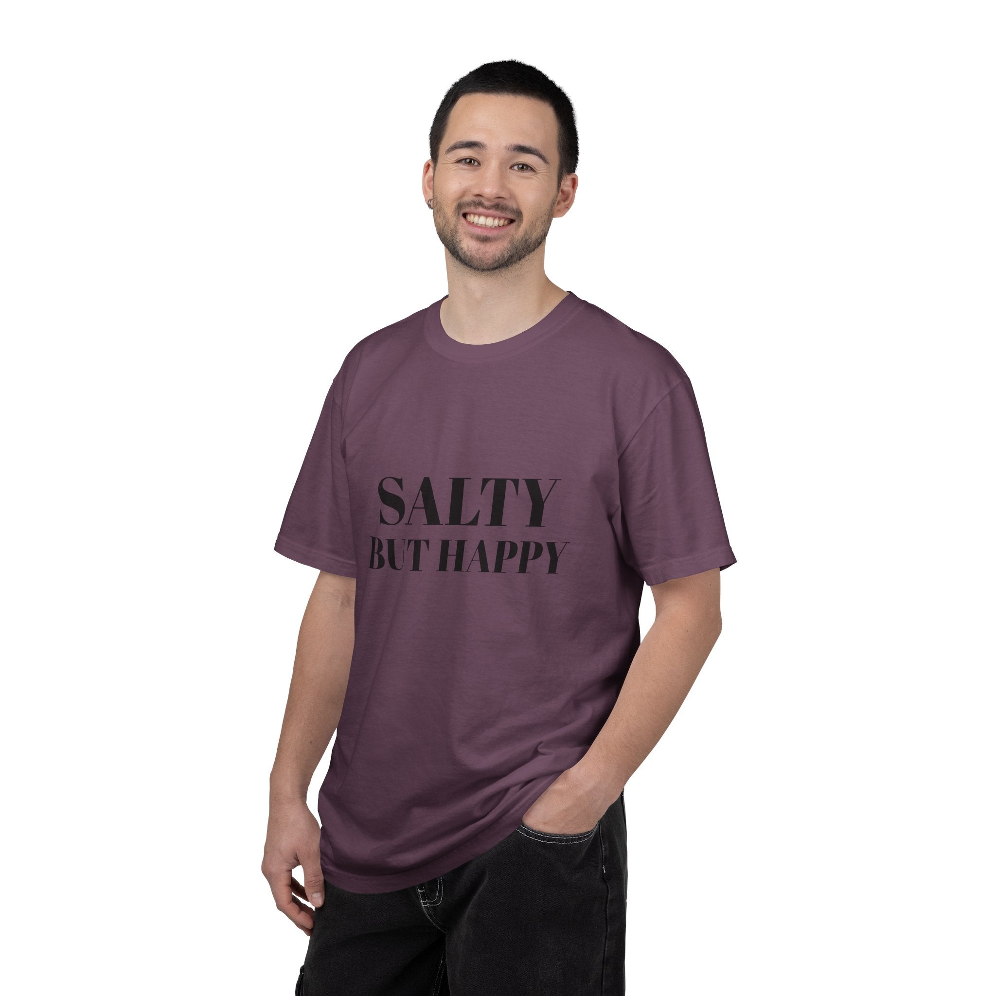 Salty But Happy Tee — Casual Graphic T-Shirt with Bold Text