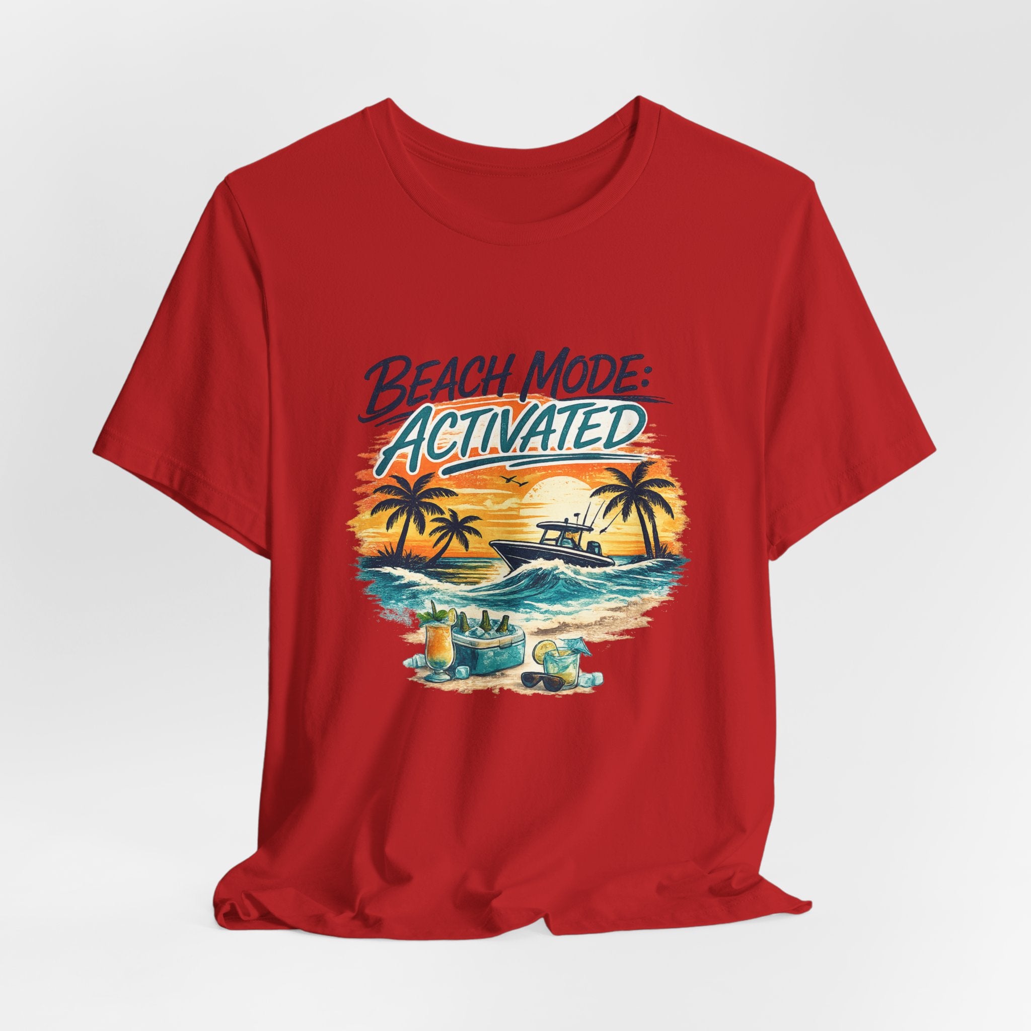 Beach Mode Activated T-Shirt — Tropical Sunset Palm Tree Vacation Tee