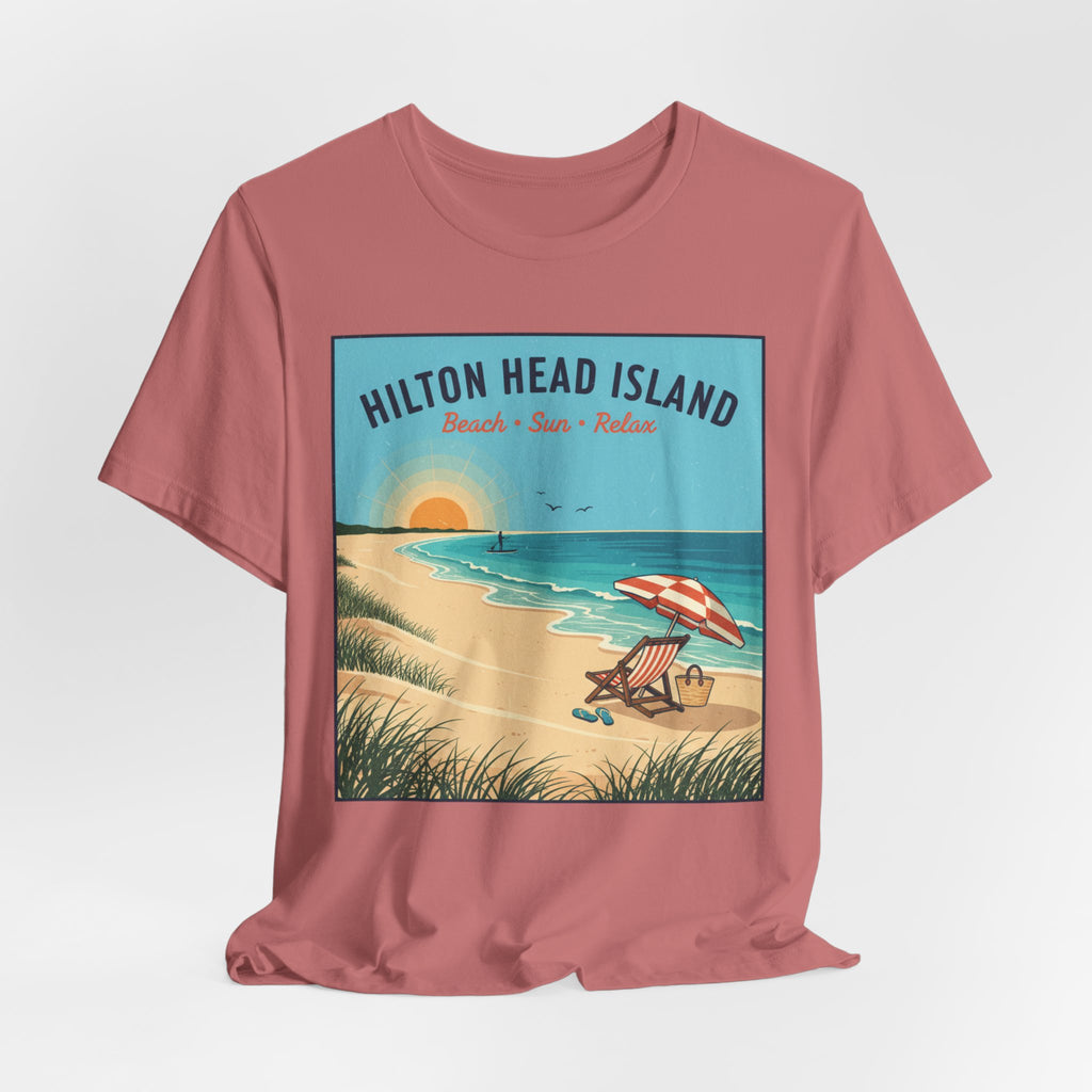 Hilton Head Island Beach T-Shirt — Vintage Sunset Coastal Tee