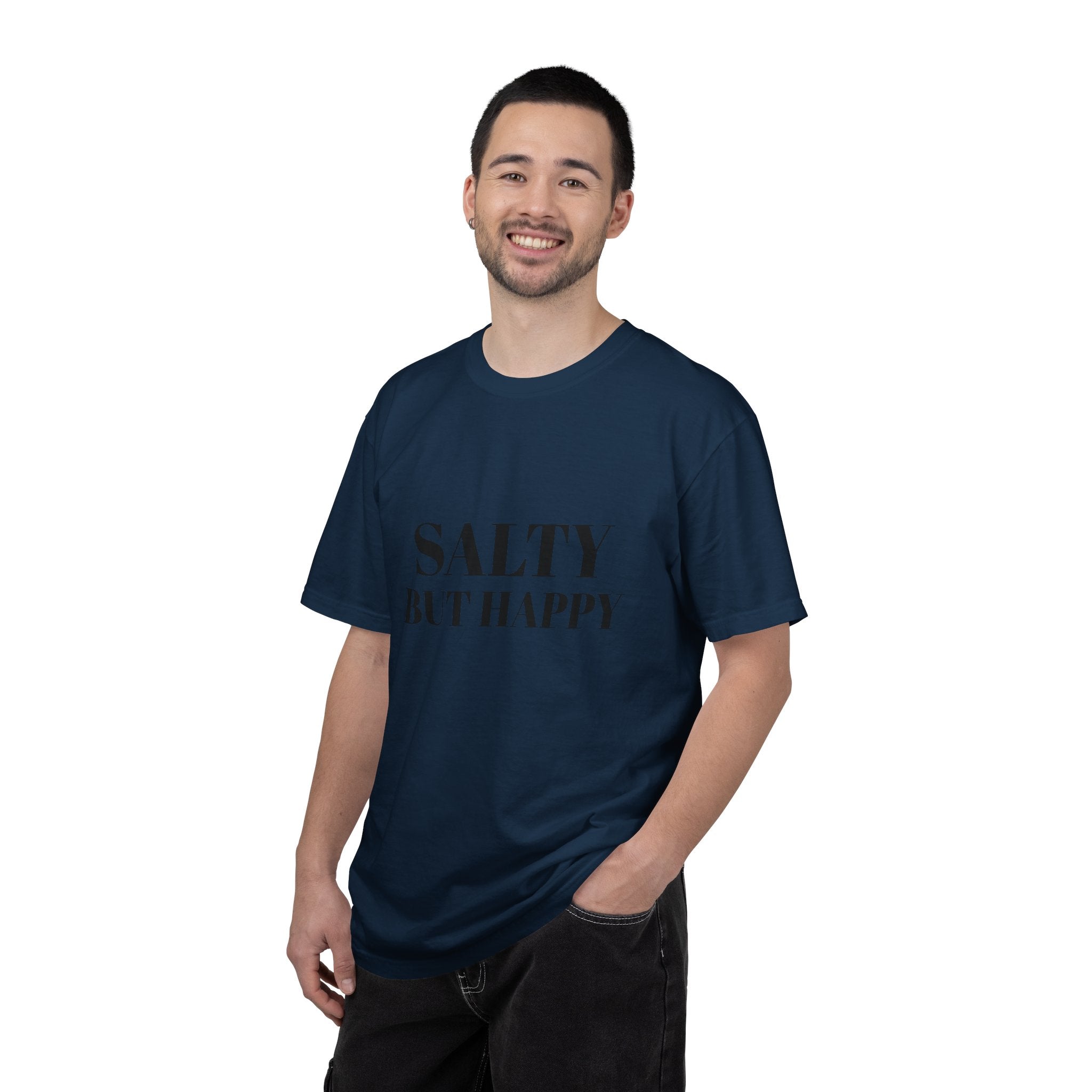 Salty But Happy Tee — Casual Graphic T-Shirt with Bold Text