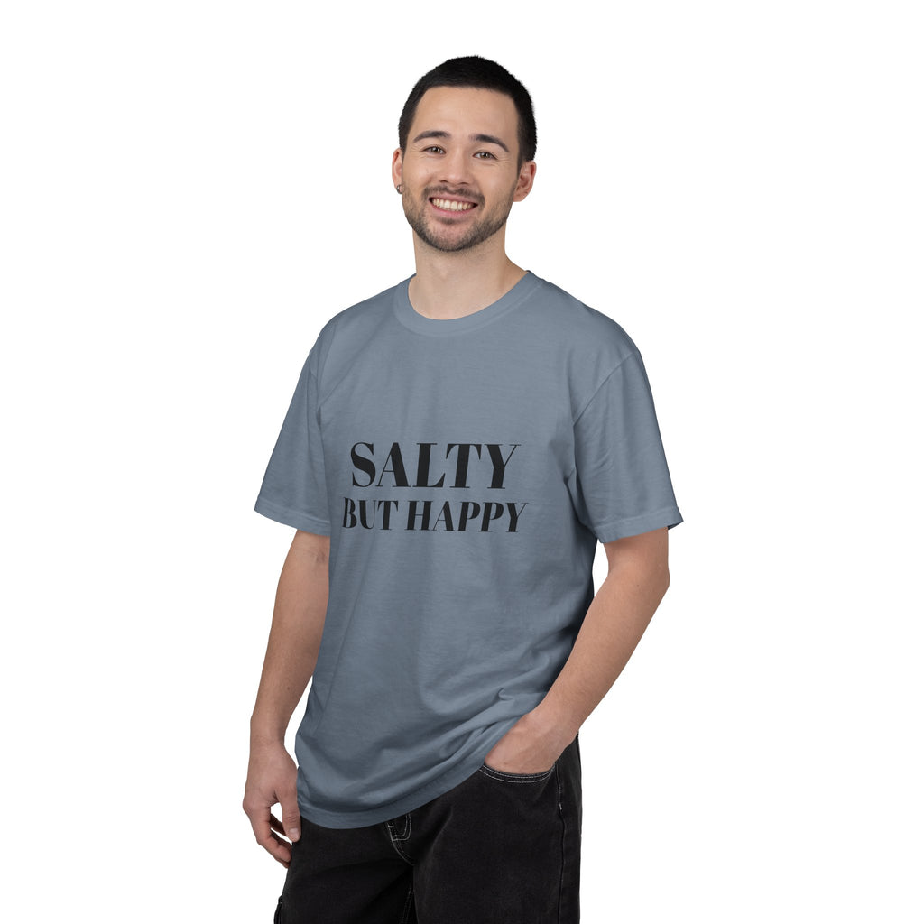 Salty But Happy Tee — Casual Graphic T-Shirt with Bold Text
