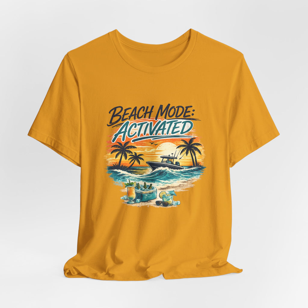 Beach Mode Activated T-Shirt — Tropical Sunset Palm Tree Vacation Tee