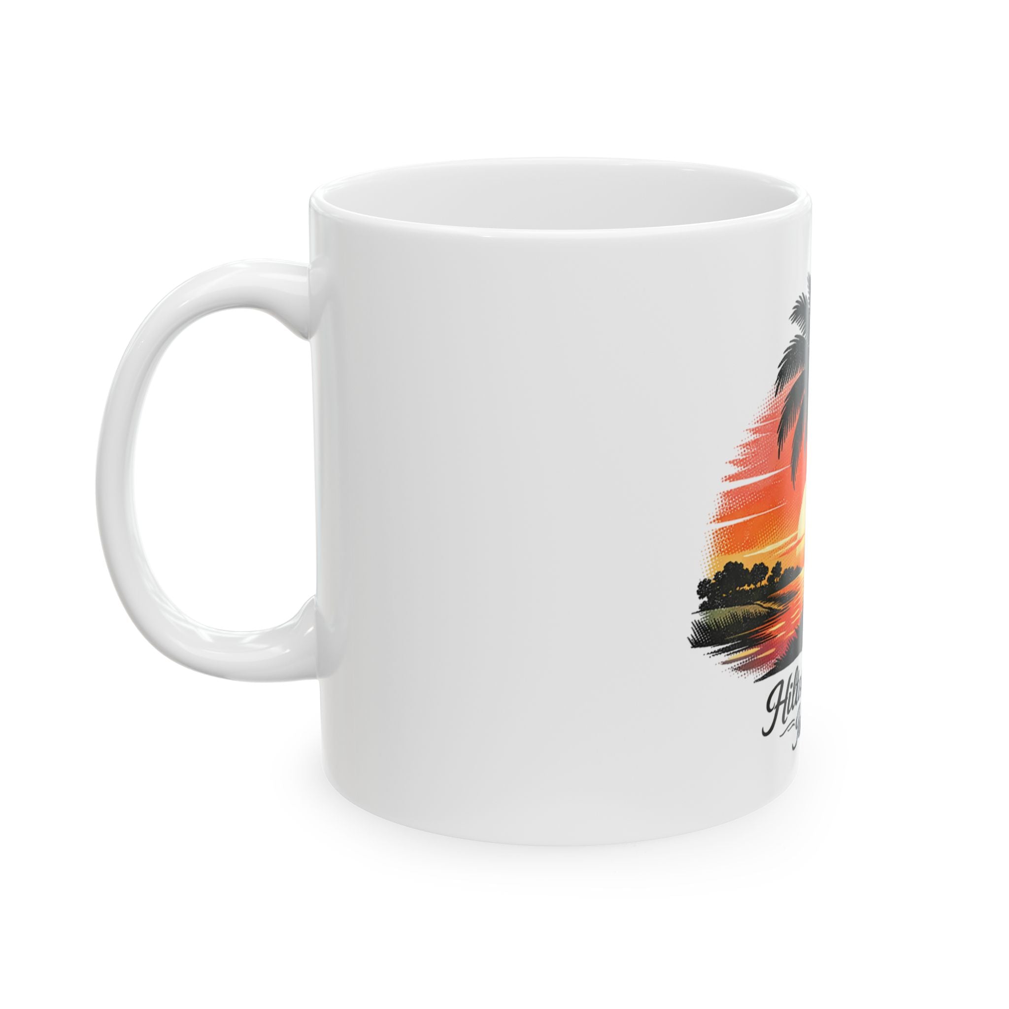 Hilton Head Island Palm Sunset Mug — Ceramic Coffee Cup (11oz & 15oz)