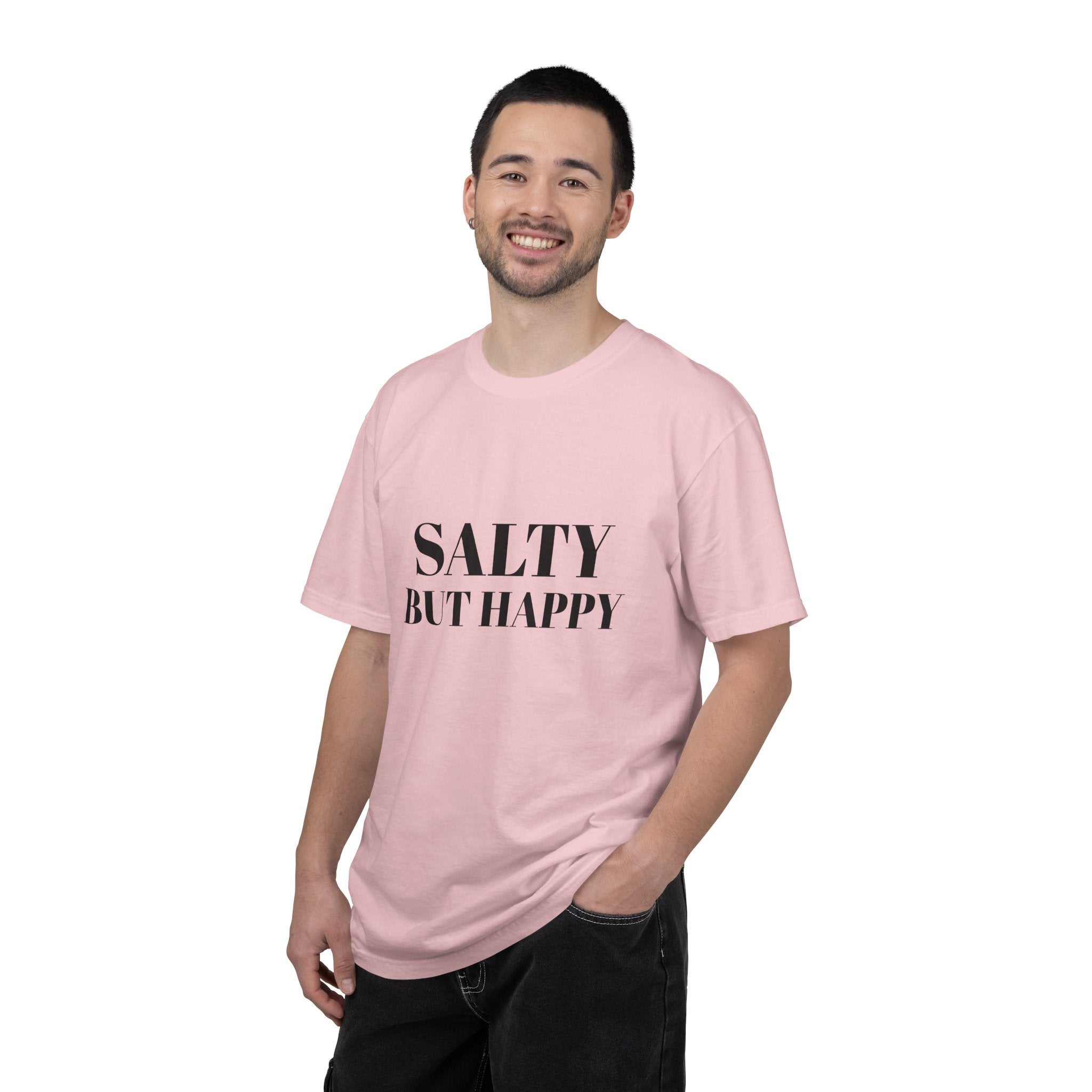Salty But Happy Tee — Casual Graphic T-Shirt with Bold Text